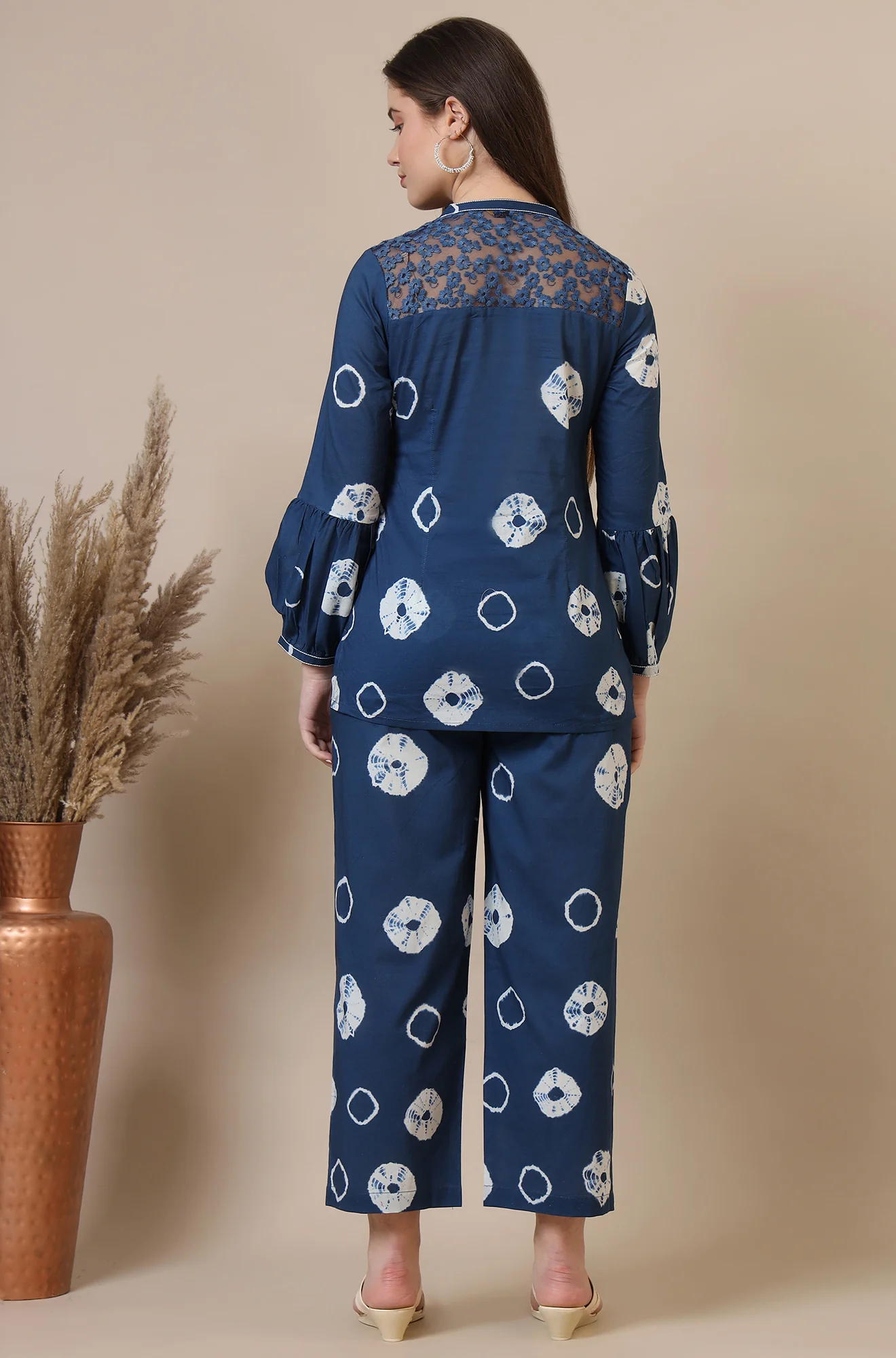 Blue Tie and Dye Shibori Pure Cotton Top and Pants Co-ord Set - Image 6