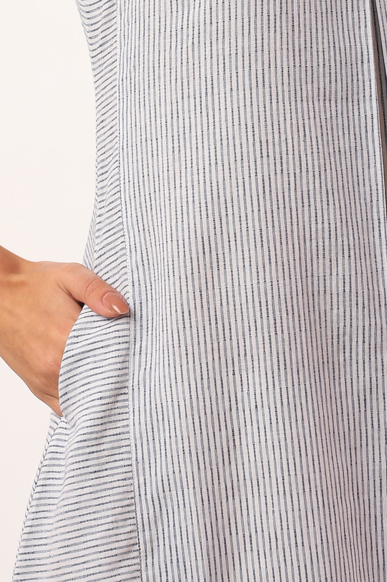 Blue Yarn Dyed A-Line Cotton Blend Kurta - Image 8
