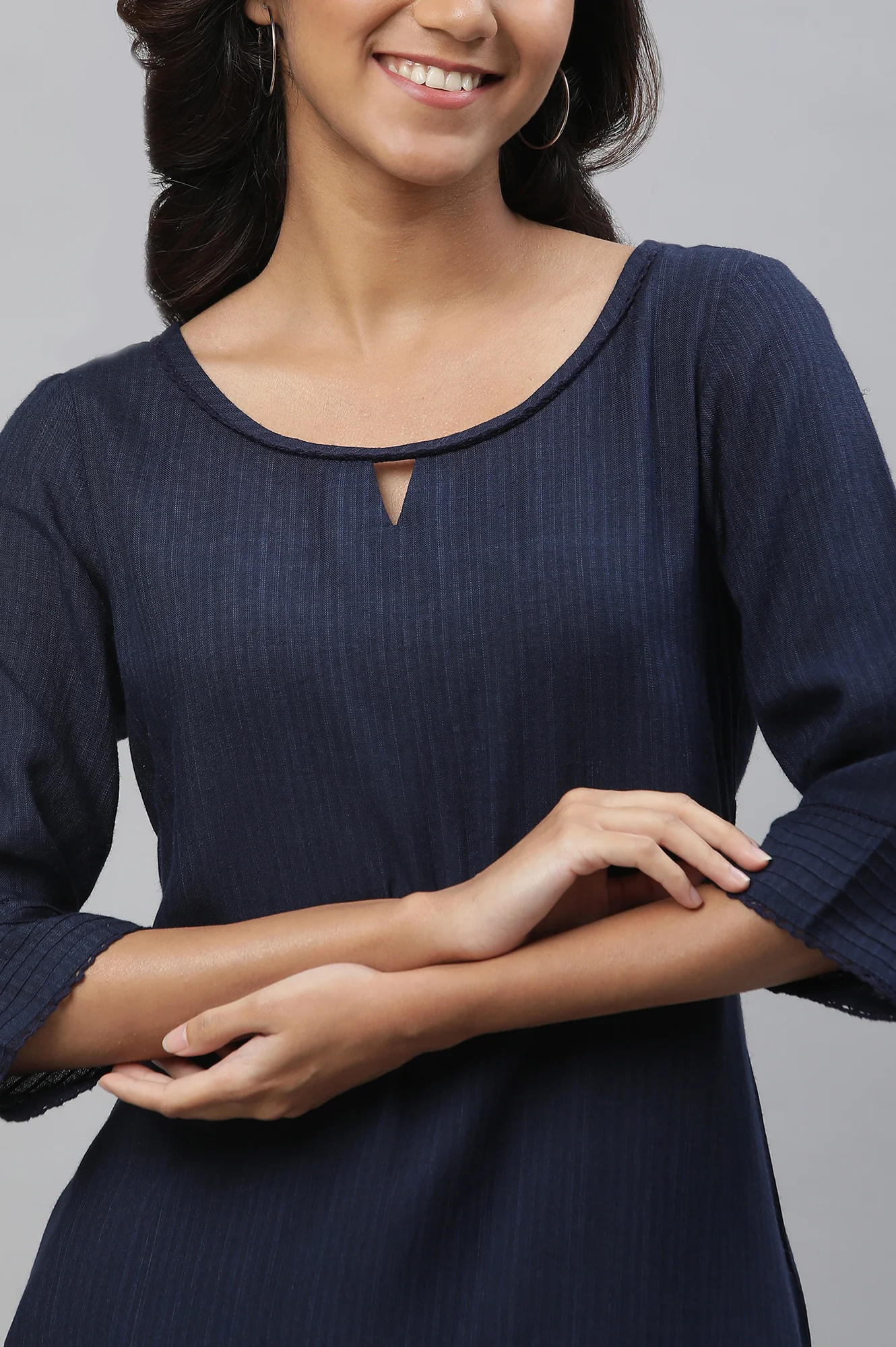 Blue Yarn Dyed Straight Kurta - Image 6