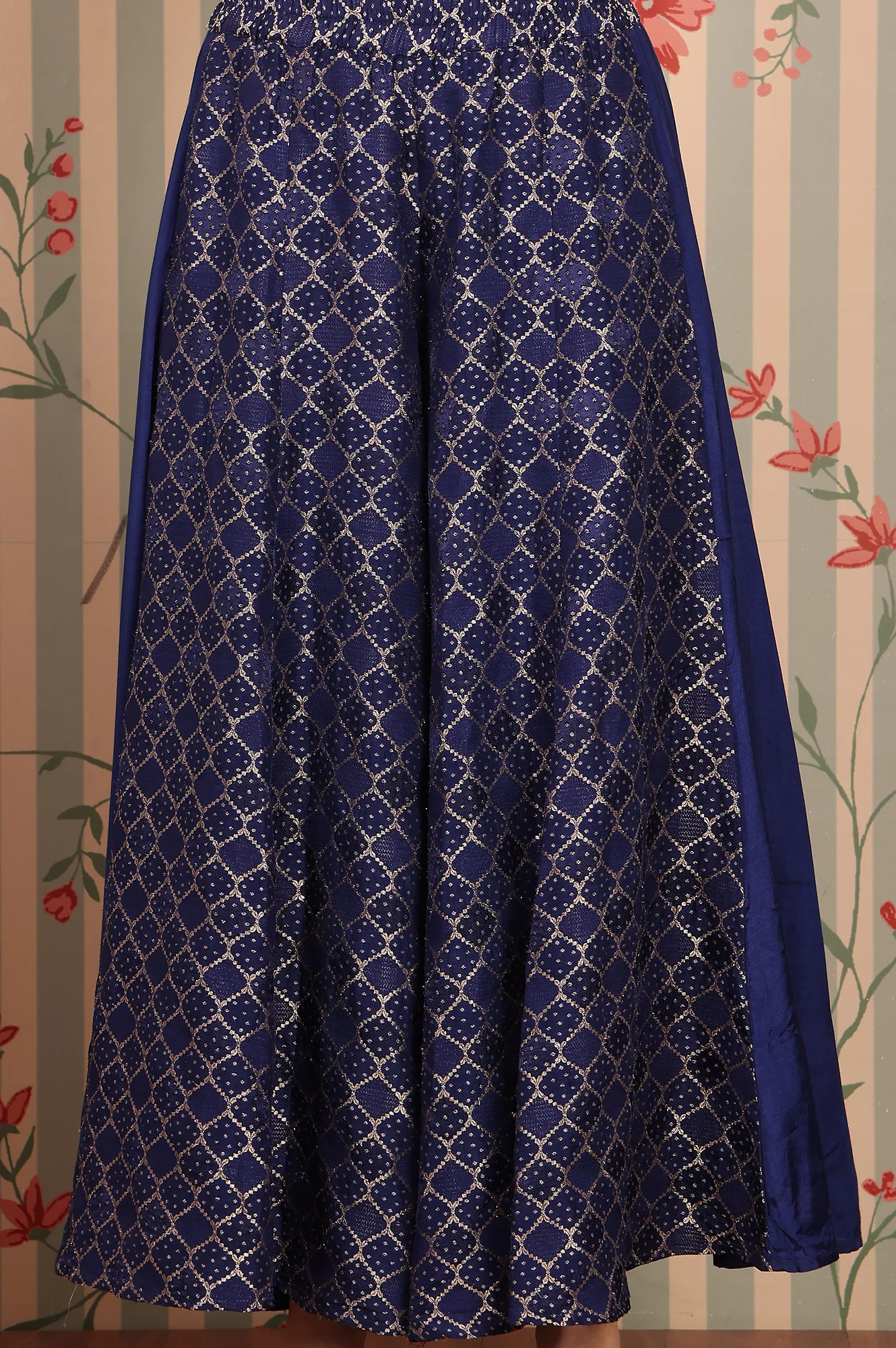 Blue Yarn Dyed Zari Embroidered Kurta, Palazzo and Dupatta Set - Image 8
