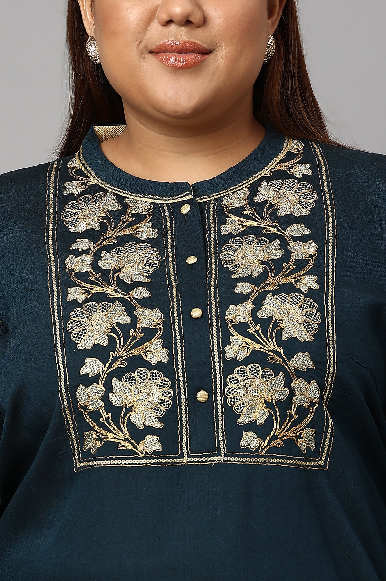 Blue Zari Embroidered and Sequin Plus Size kurta - Image 5