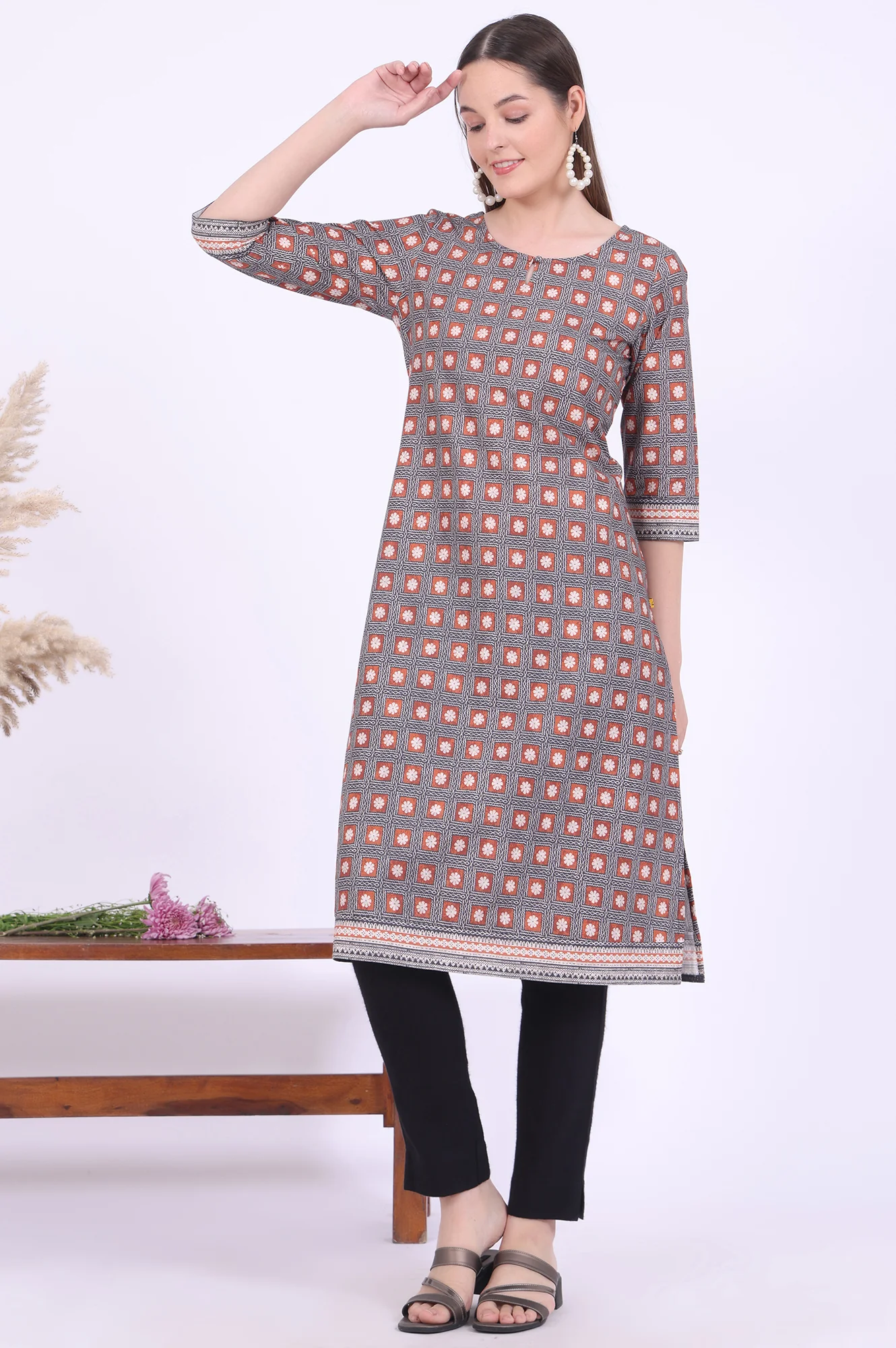 Brown Printed Straight Modal Kurta - Image 3