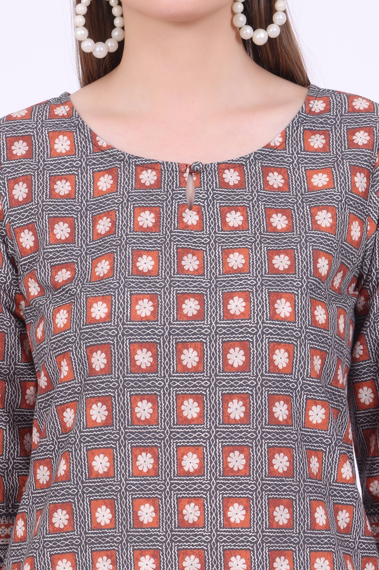 Brown Printed Straight Modal Kurta - Image 4