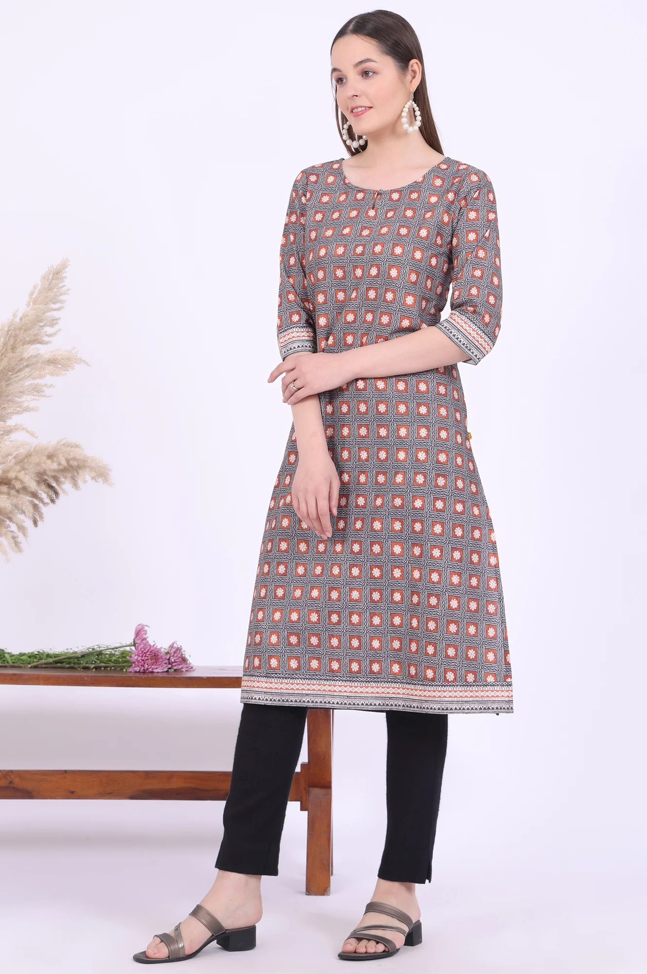 Brown Printed Straight Modal Kurta - Image 5