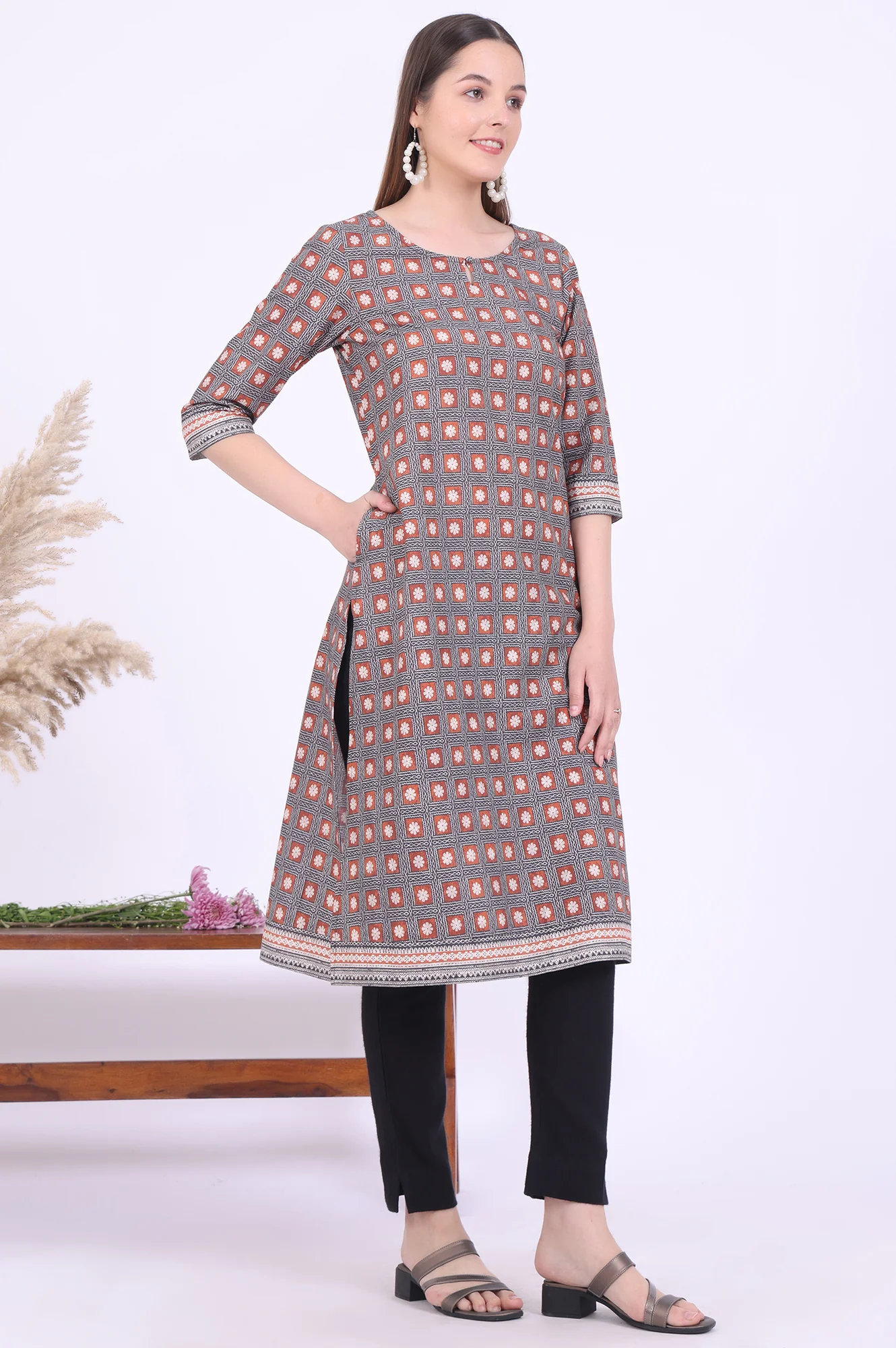 Brown Printed Straight Modal Kurta - Image 7