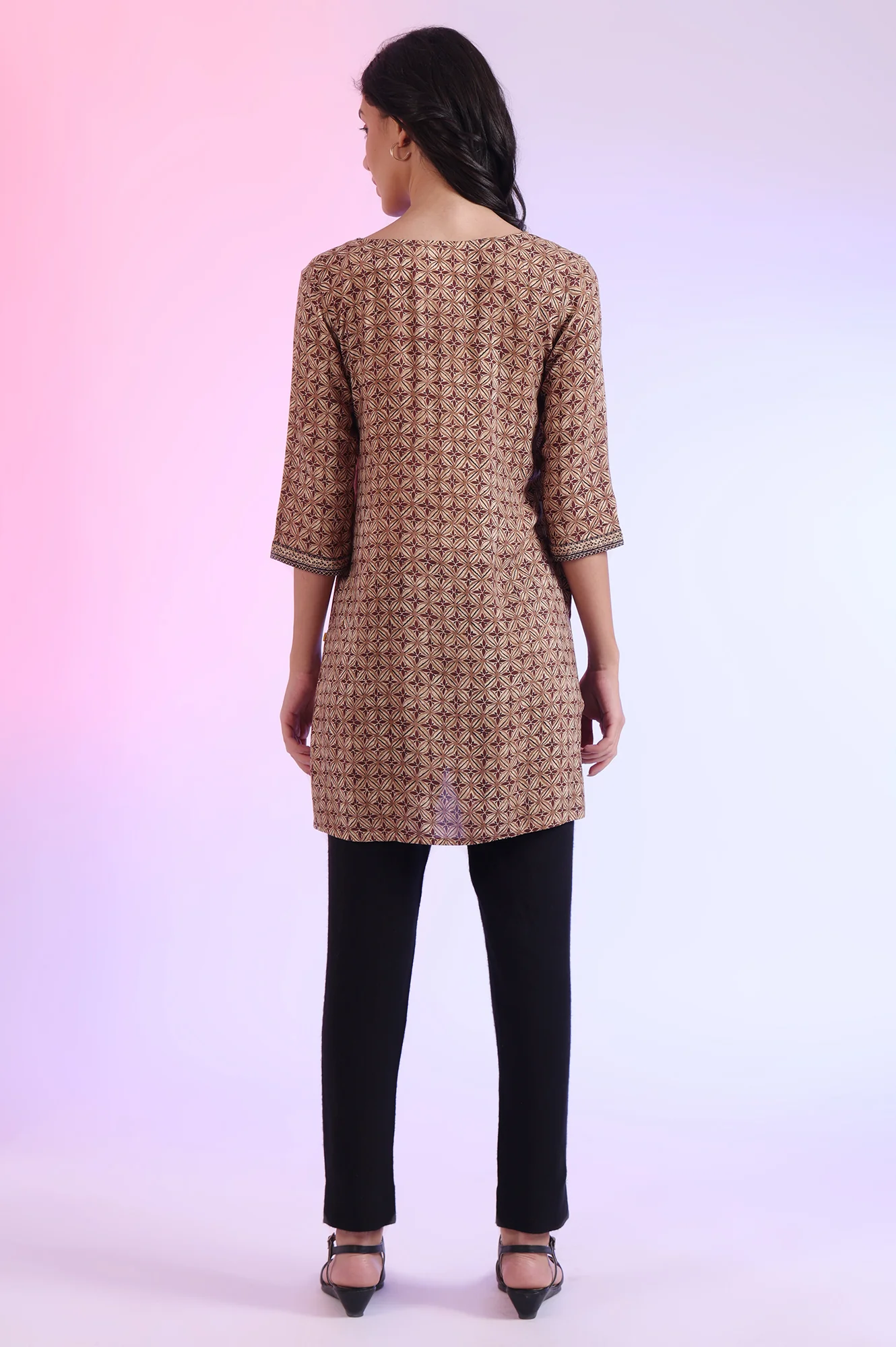 Brown Printed Straight Modal Kurti - Image 6