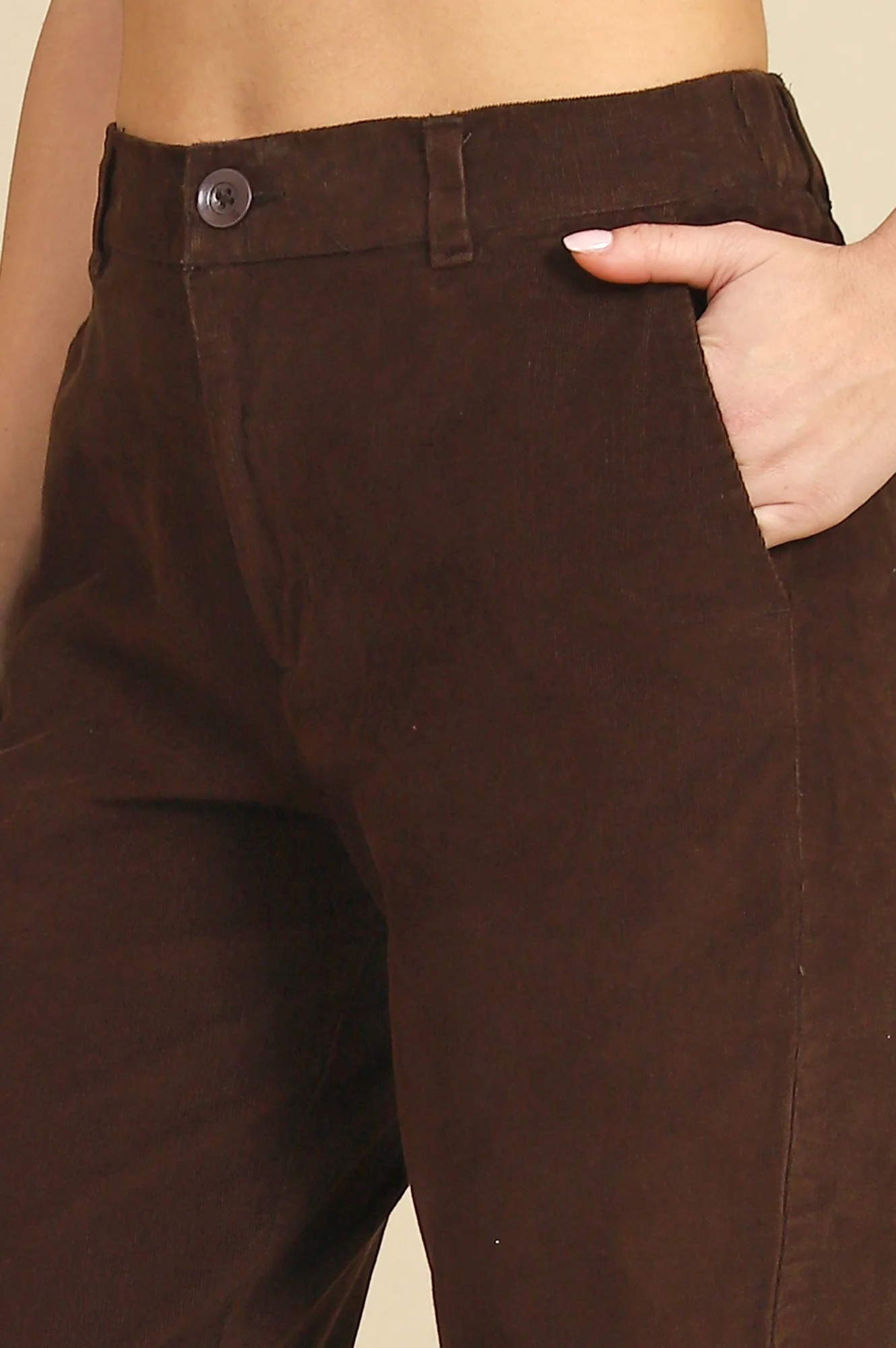 Brown Solid Straight Fit Cotton Pants with YKK Zipper - Image 3