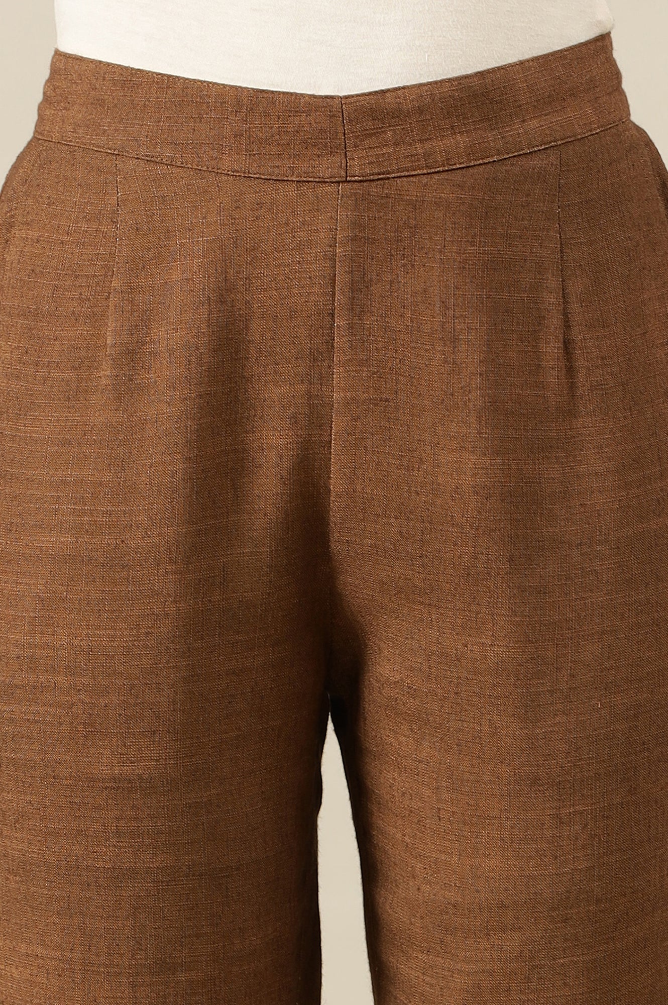Brown Solid Rayon Flax Comfy Trousers with Pockets - Image 6