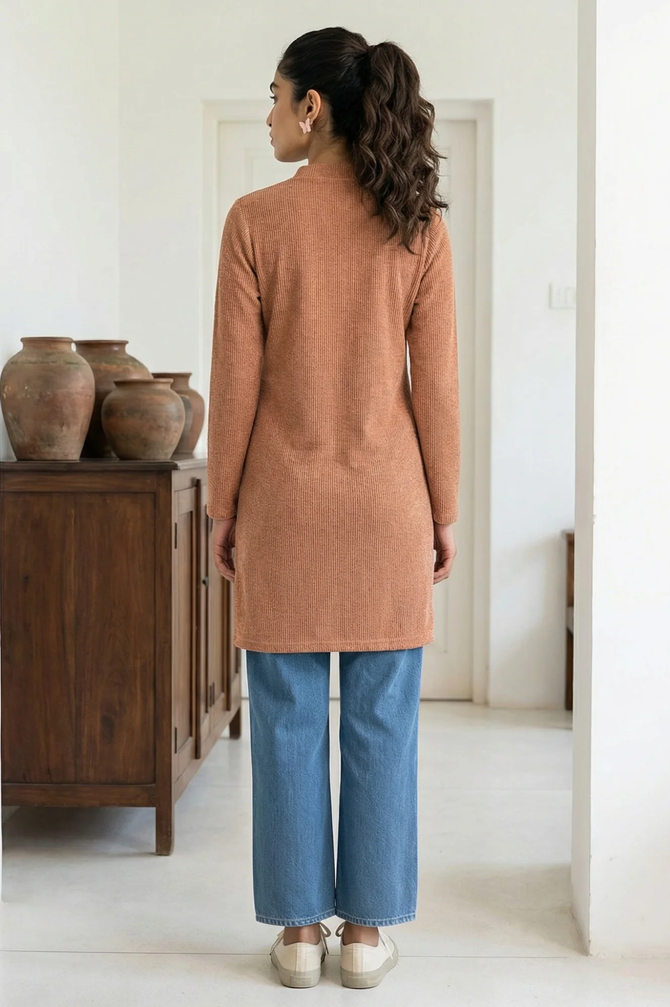 Brown Textured Straight Kurti - Image 5