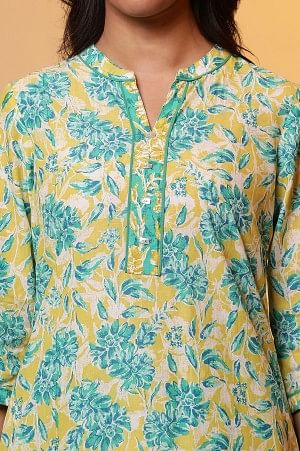 Celery Green Floral Printed Kurta and Palazzo Co-ord Set - Image 6