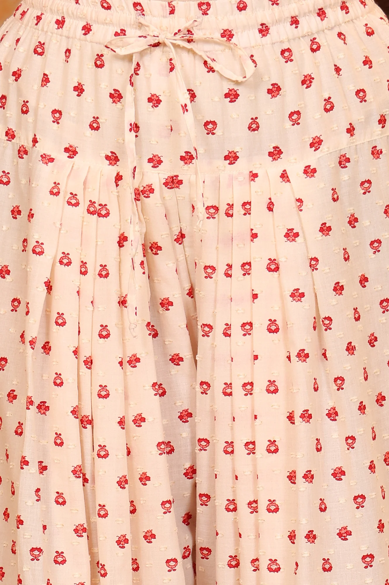 Cream Ethnic Motifs Printed Tape Embellished Straight Cotton Blend Kurta and Salwar Co-ord Set - Image 9