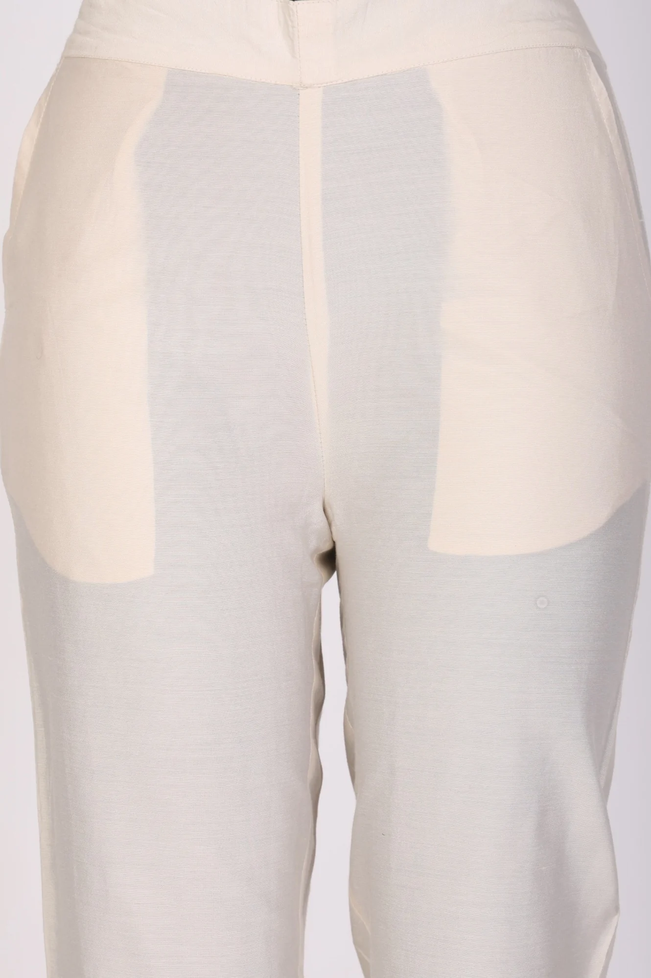 Cream Yarn Dyed Solid Straight Fit Ankle Length Trousers - Image 3