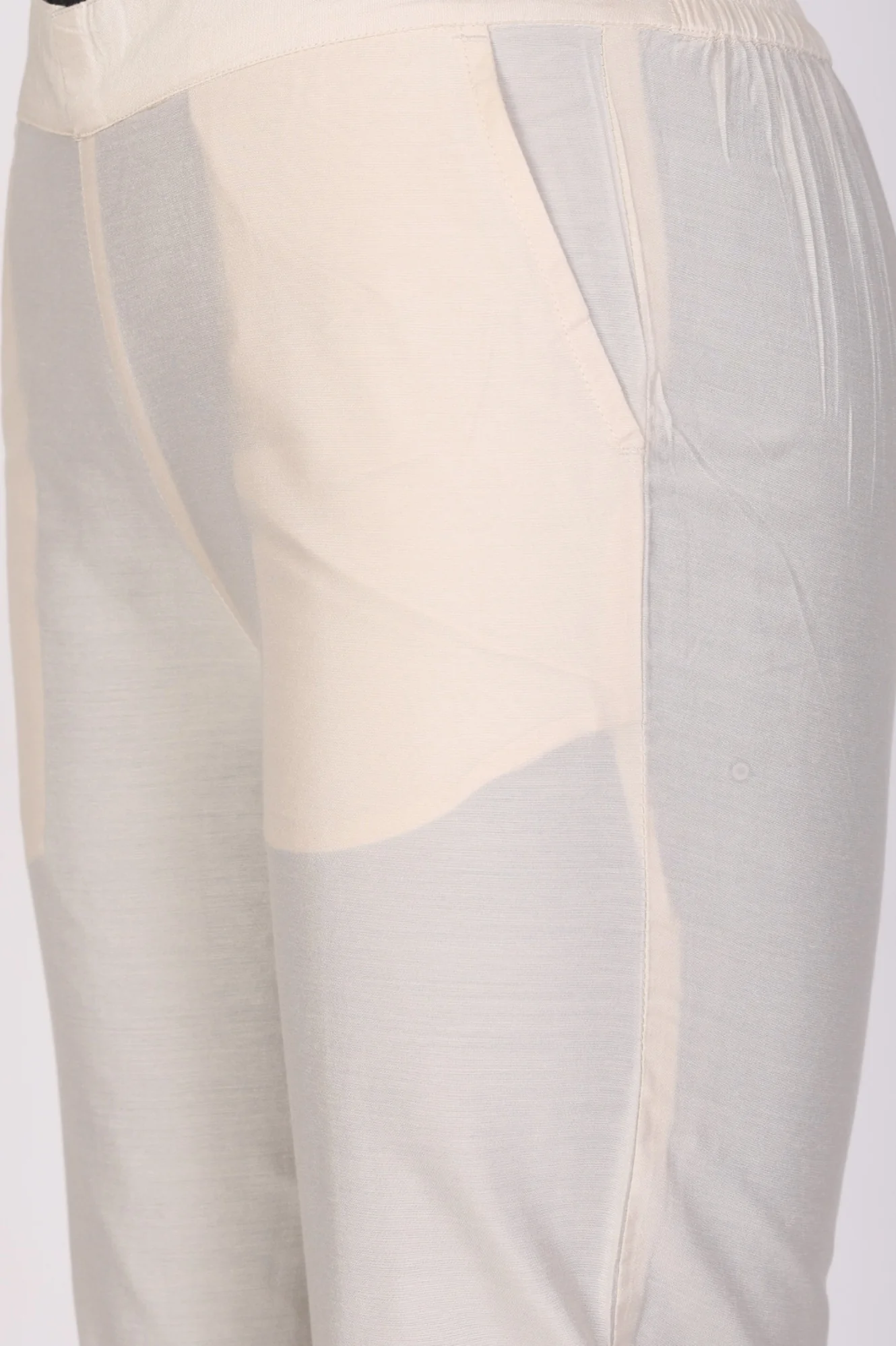 Cream Yarn Dyed Solid Straight Fit Ankle Length Trousers - Image 7