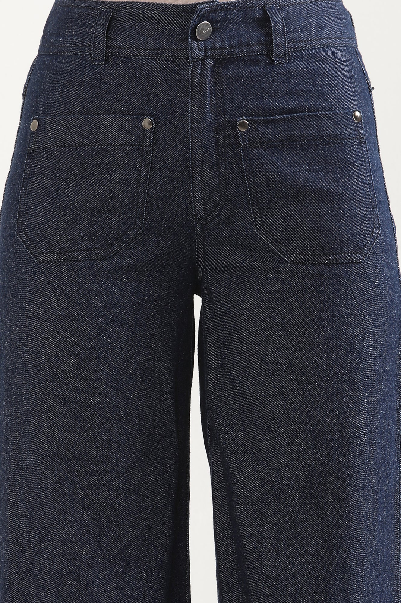 Dark Blue Denim Flared Pants - Image 6