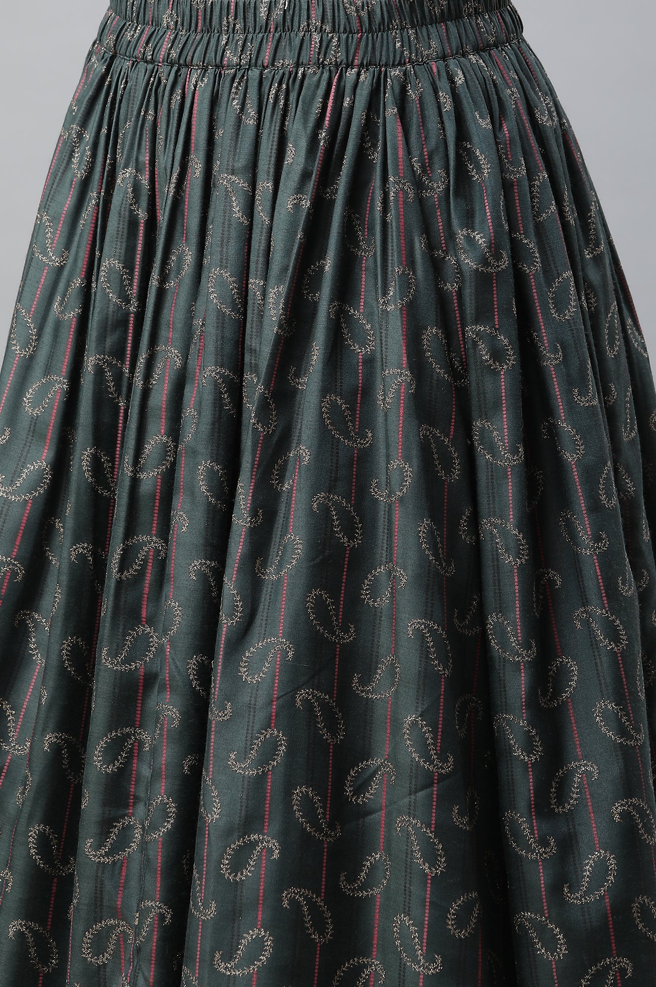 Dark Green Embroidered Crop Top, Embroidered Jacket and Skirt Set - Image 10