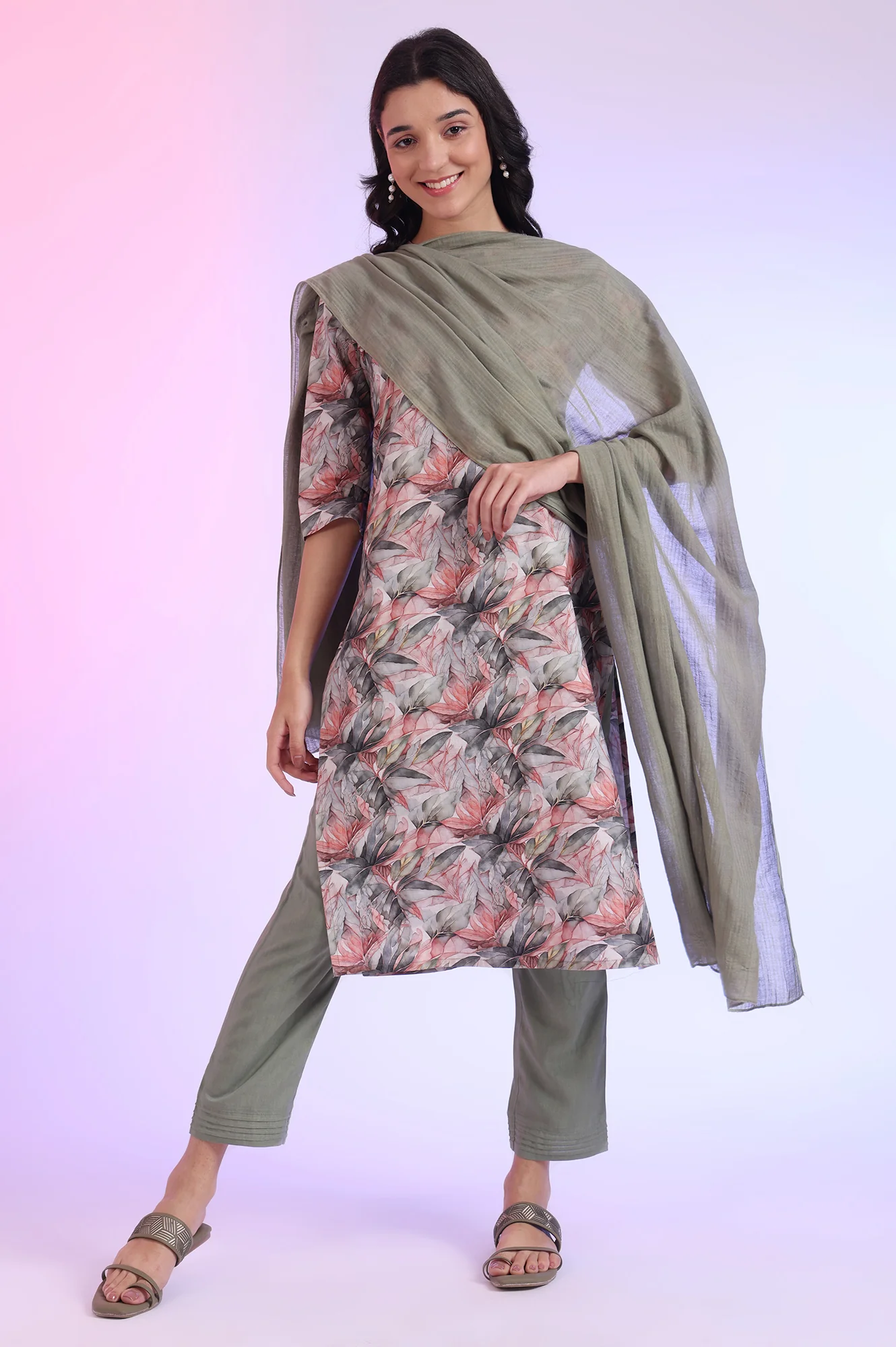Green Dyed Pure Cotton Dupatta - Image 2