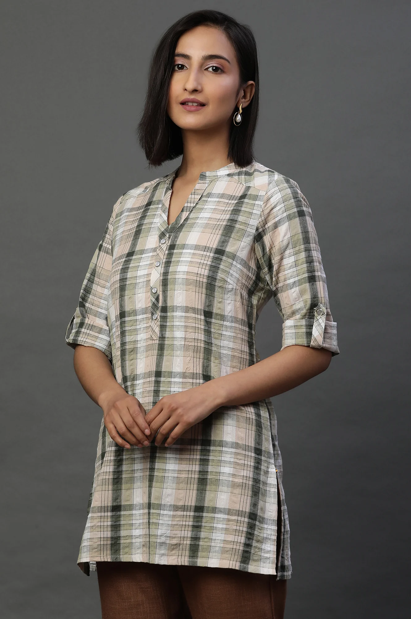 Earthy Multicoloured Stripe Cotton Kurti - Image 2