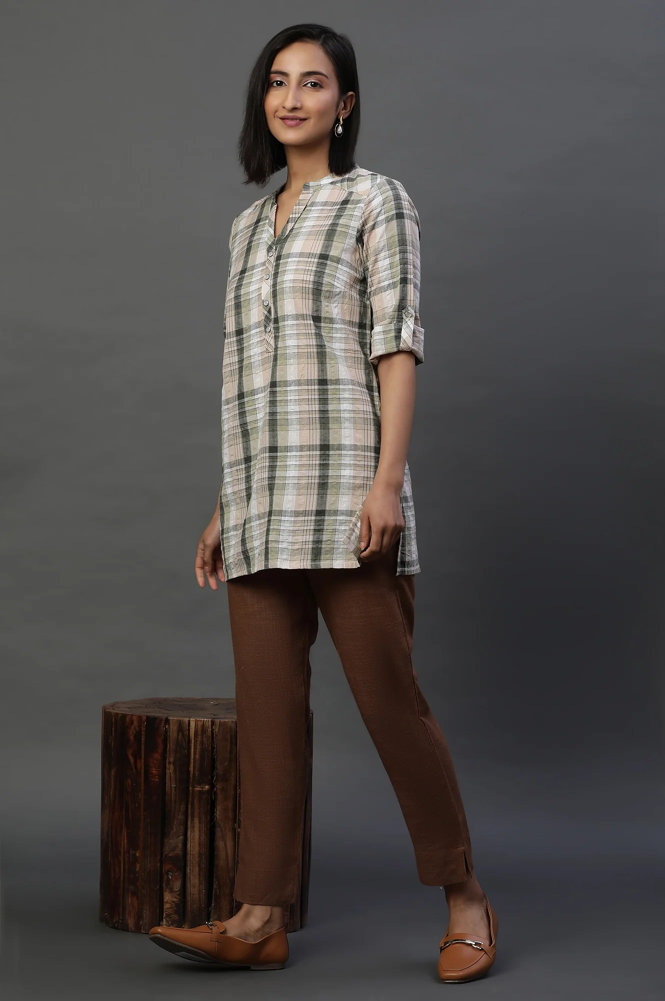 Earthy Multicoloured Stripe Cotton Kurti - Image 5