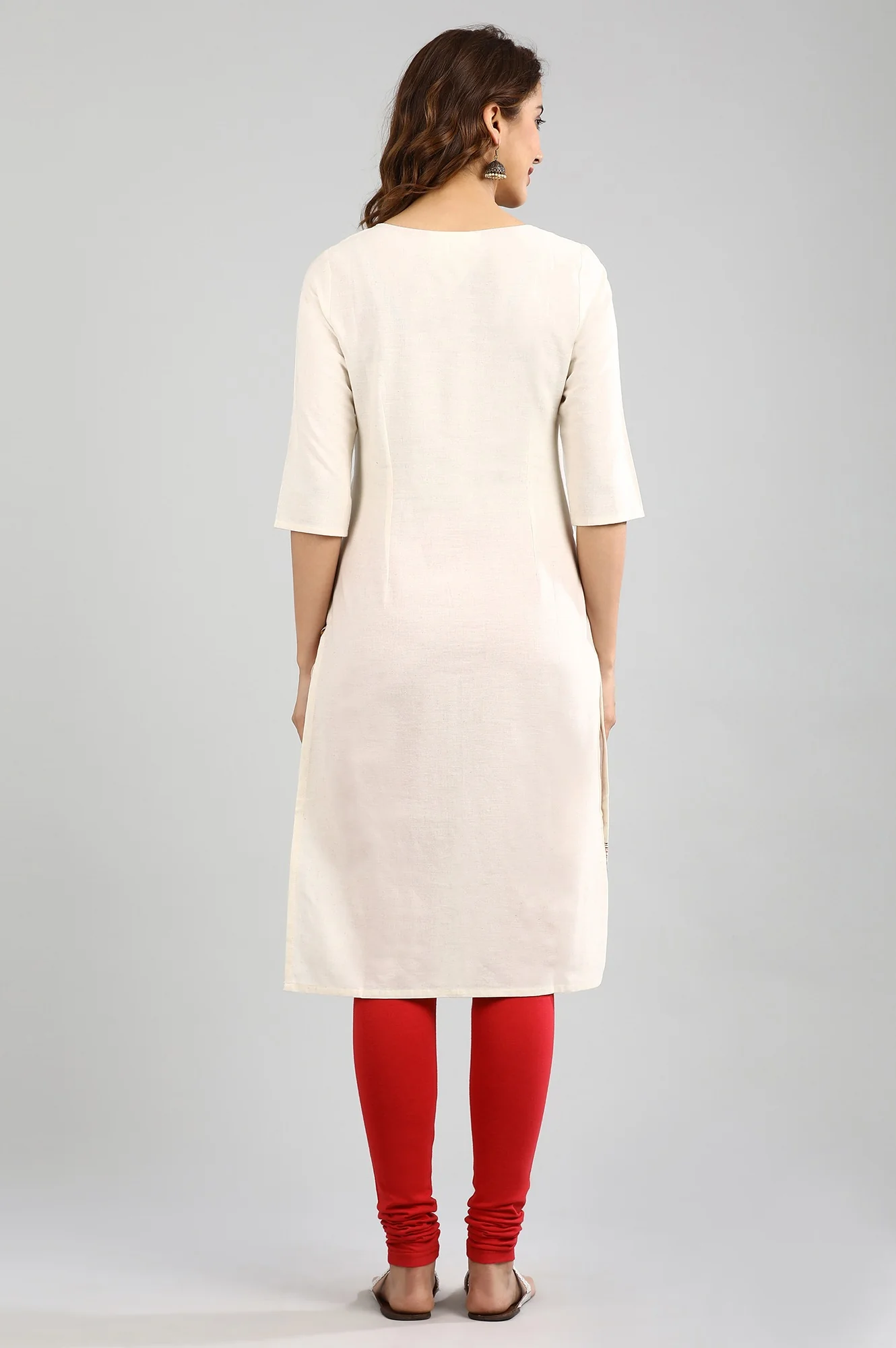 Ecru Round Neck Printed kurta - Image 4