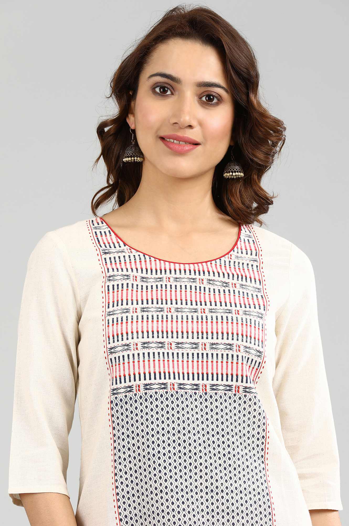Ecru Round Neck Printed kurta - Image 5