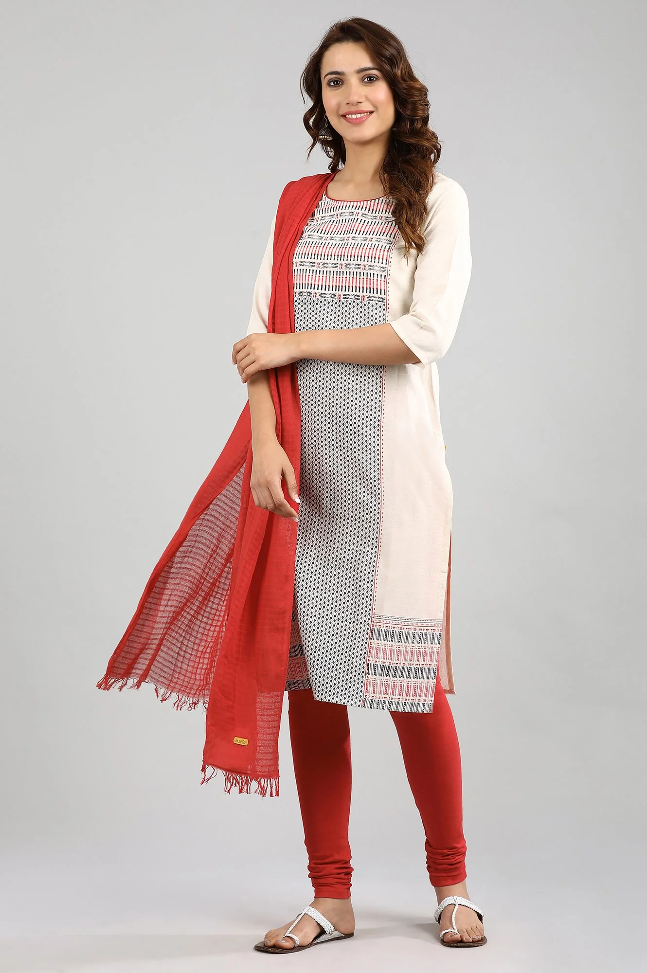 Ecru Round Neck Printed kurta - Image 6