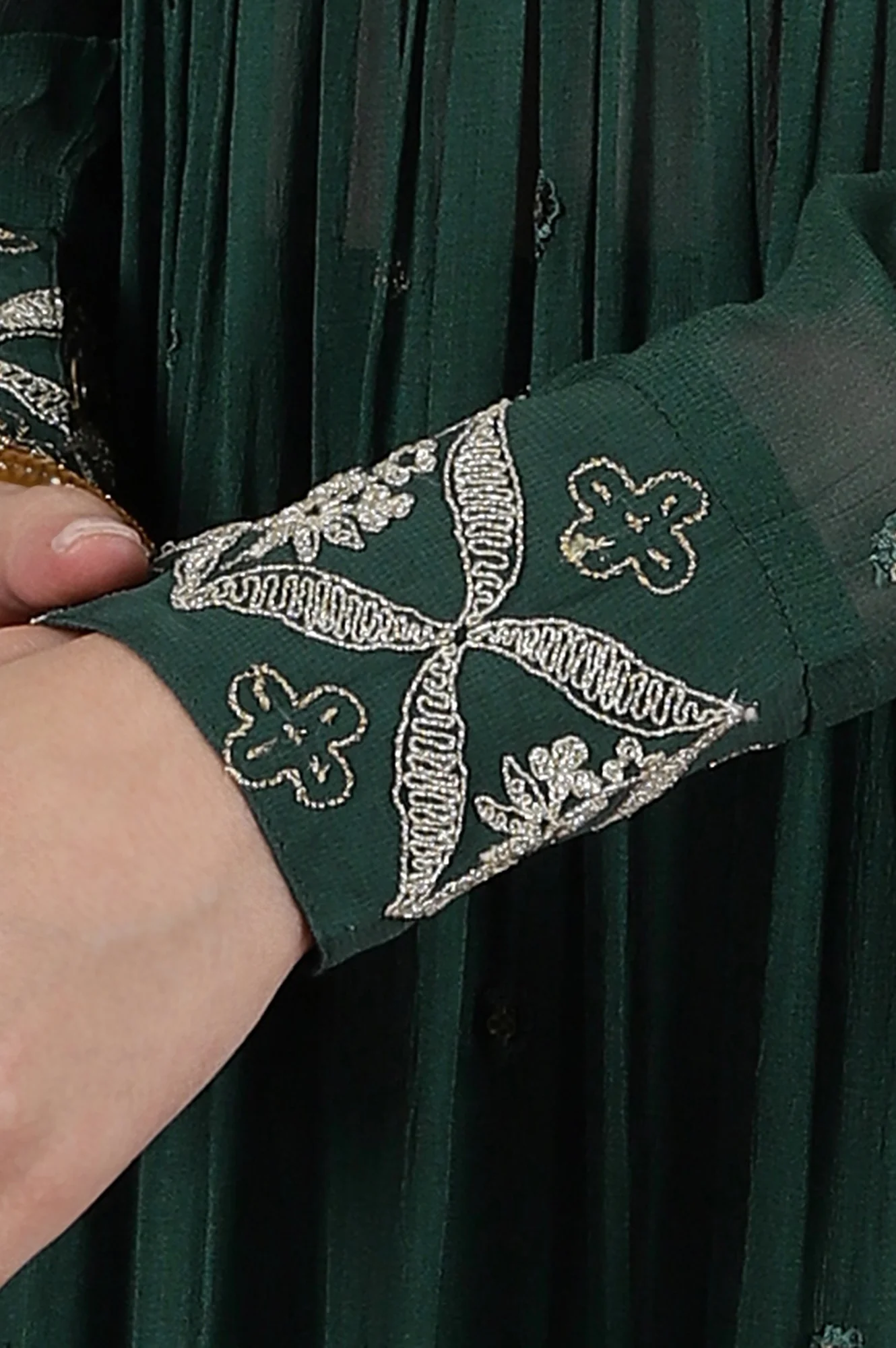 Forest Green Dori Embroidered Naira Cut Kurta, Palazzo and Stole Set - Image 7