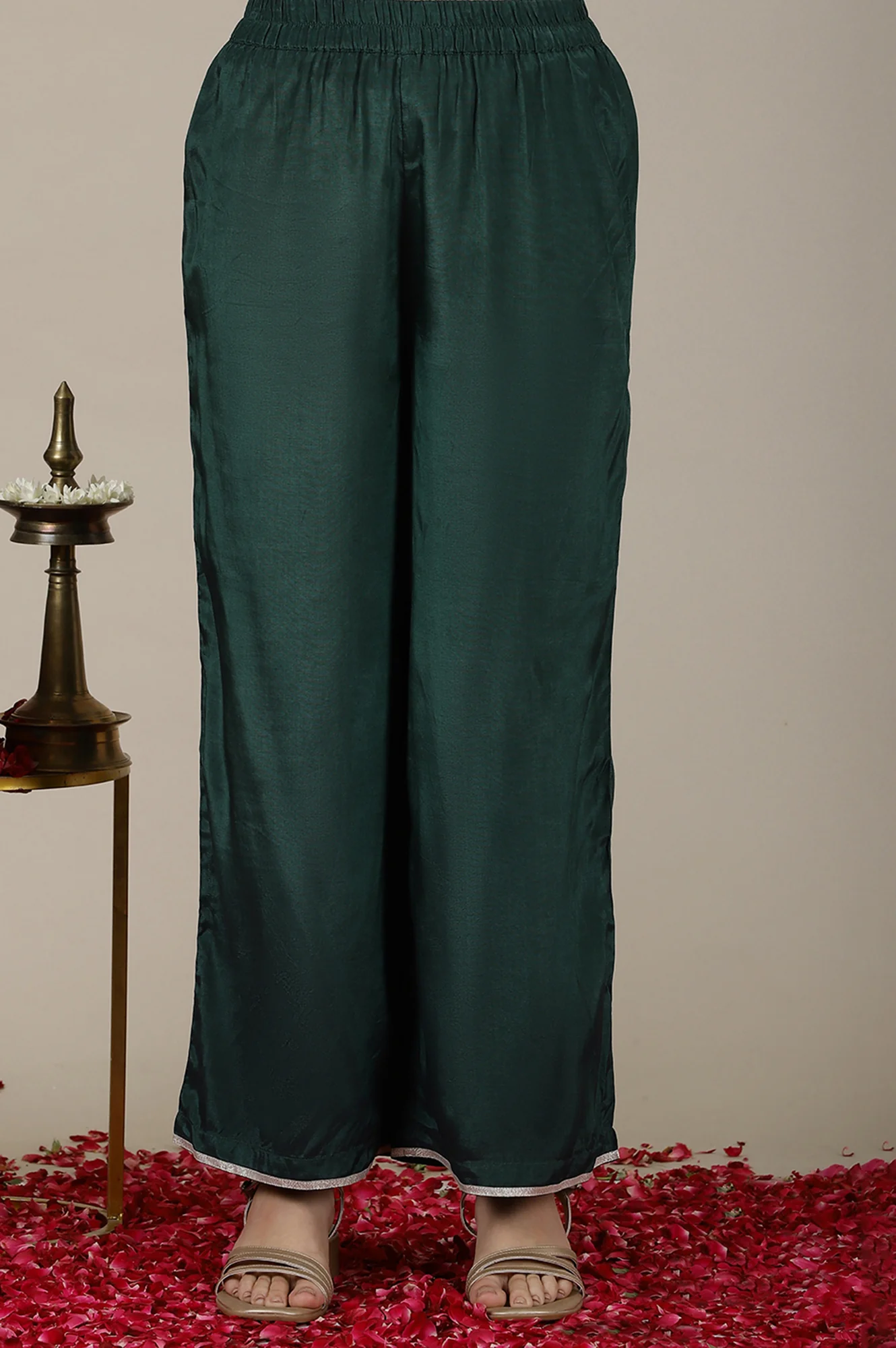 Forest Green Dori Embroidered Naira Cut Kurta, Palazzo and Stole Set - Image 8