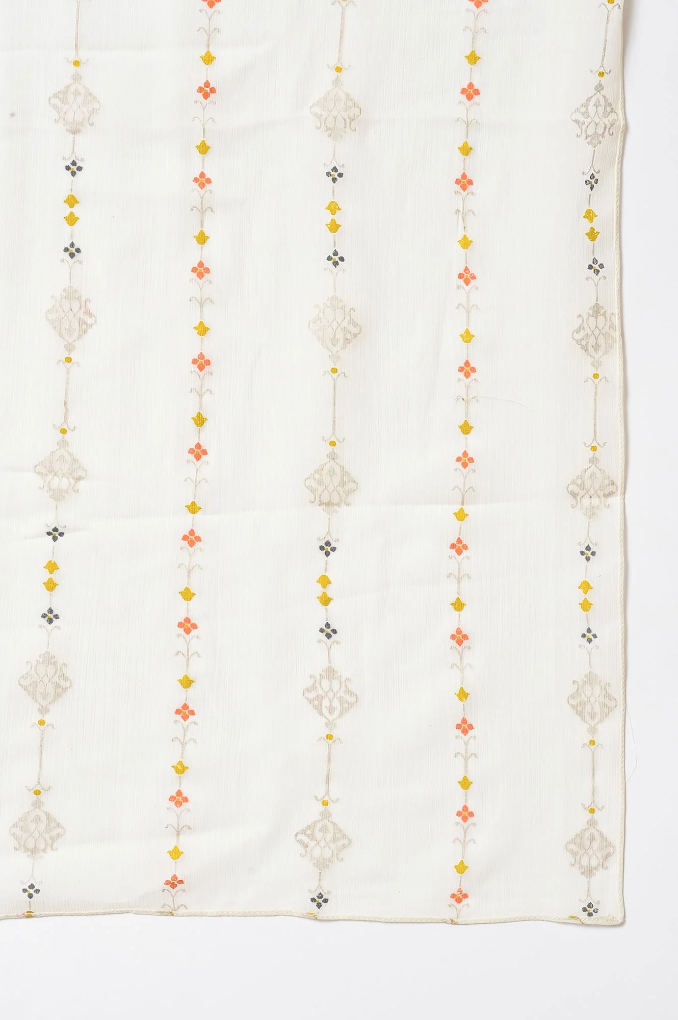 Girls Yellow Printed Sleeveless Top With White Printed Skirt And Dupatta - Image 8