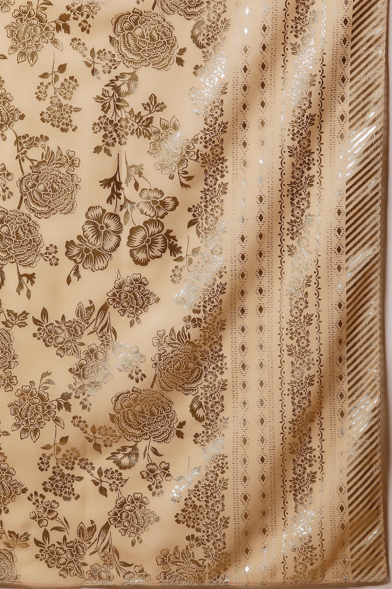Gold Floral Printed Dupatta - Image 5