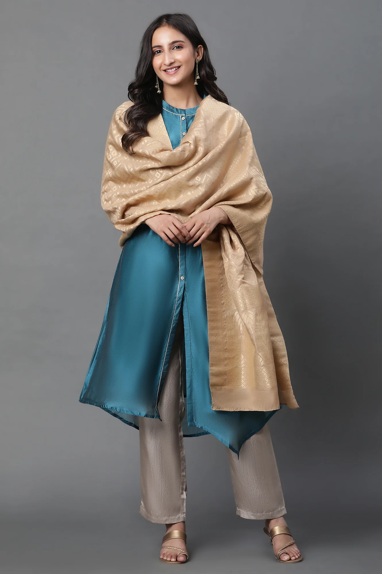 Gold Jacquard Festive Dupatta - Image 2