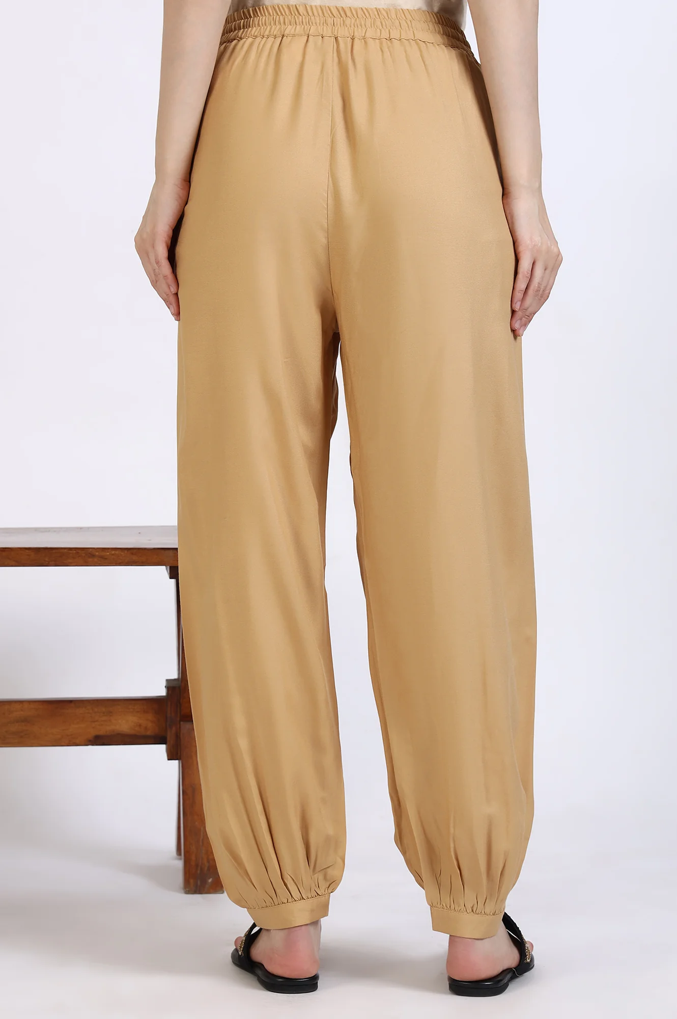 Gold Solid Gathered Harem Pants - Image 4