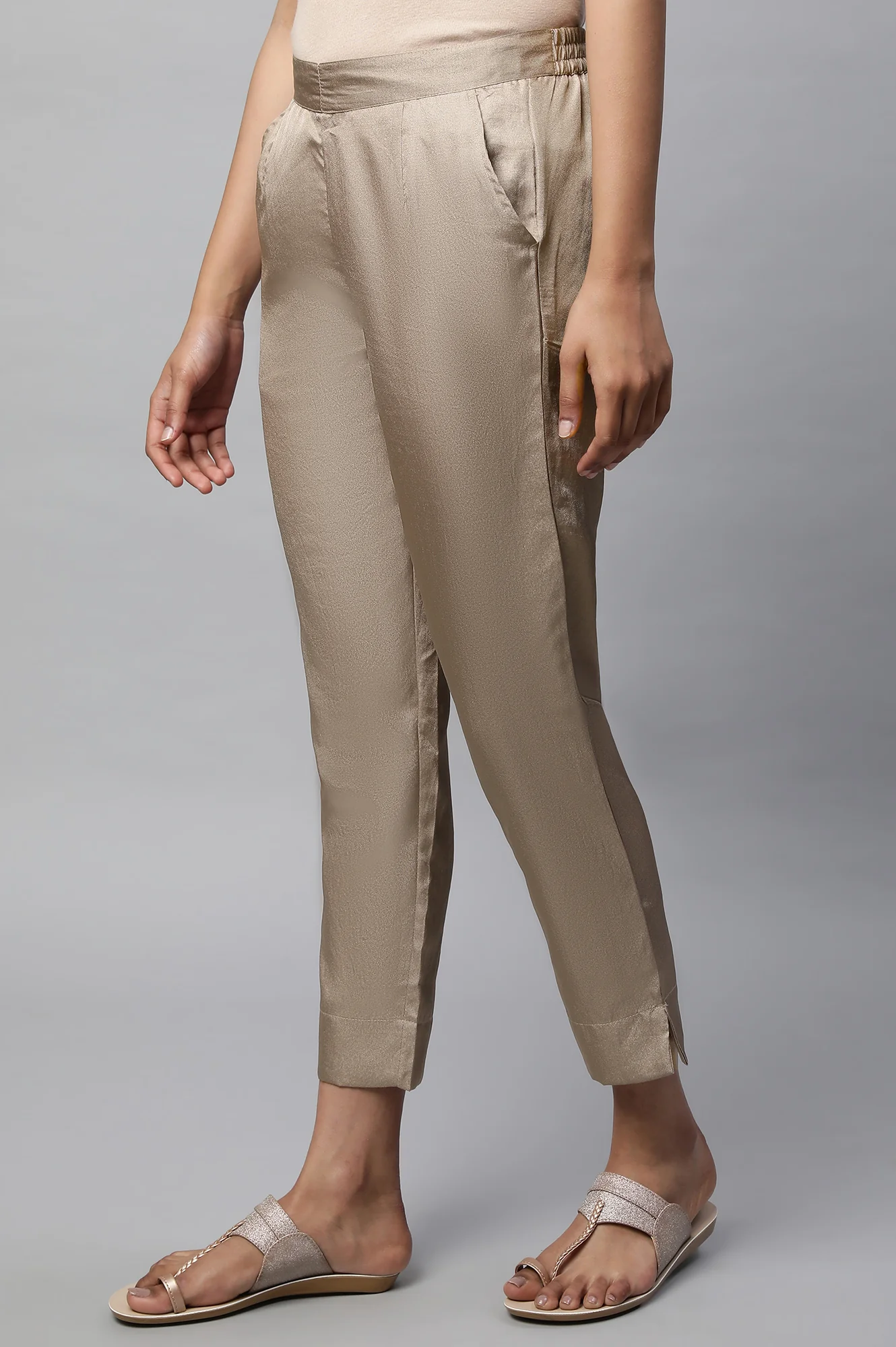 Gold Solid Straight Satin Trouser - Image 3