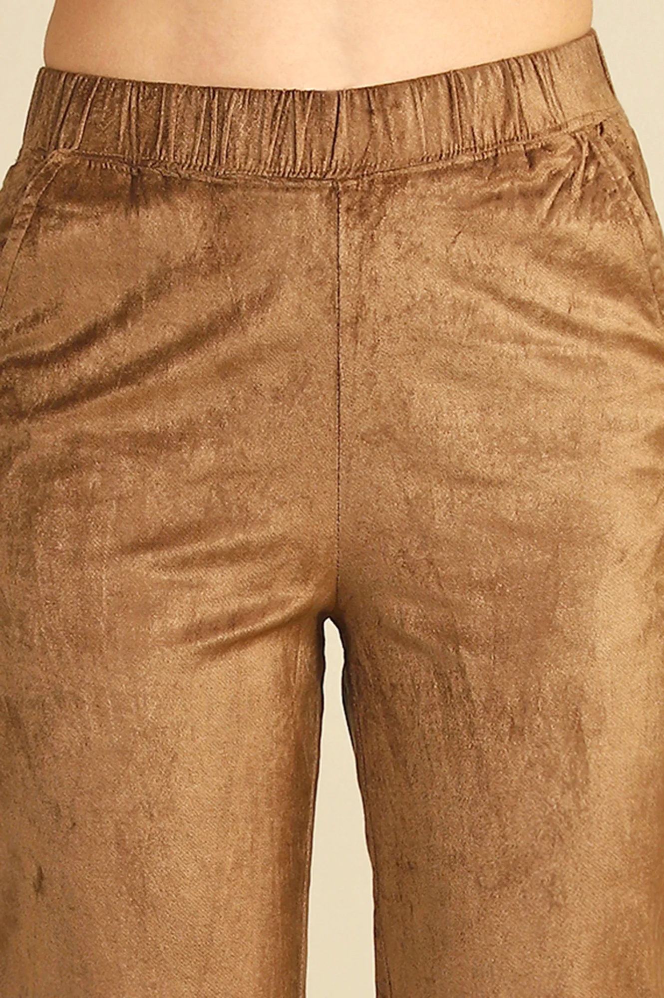 Gold Solid Straight Fit Cotton Pants - Image 3