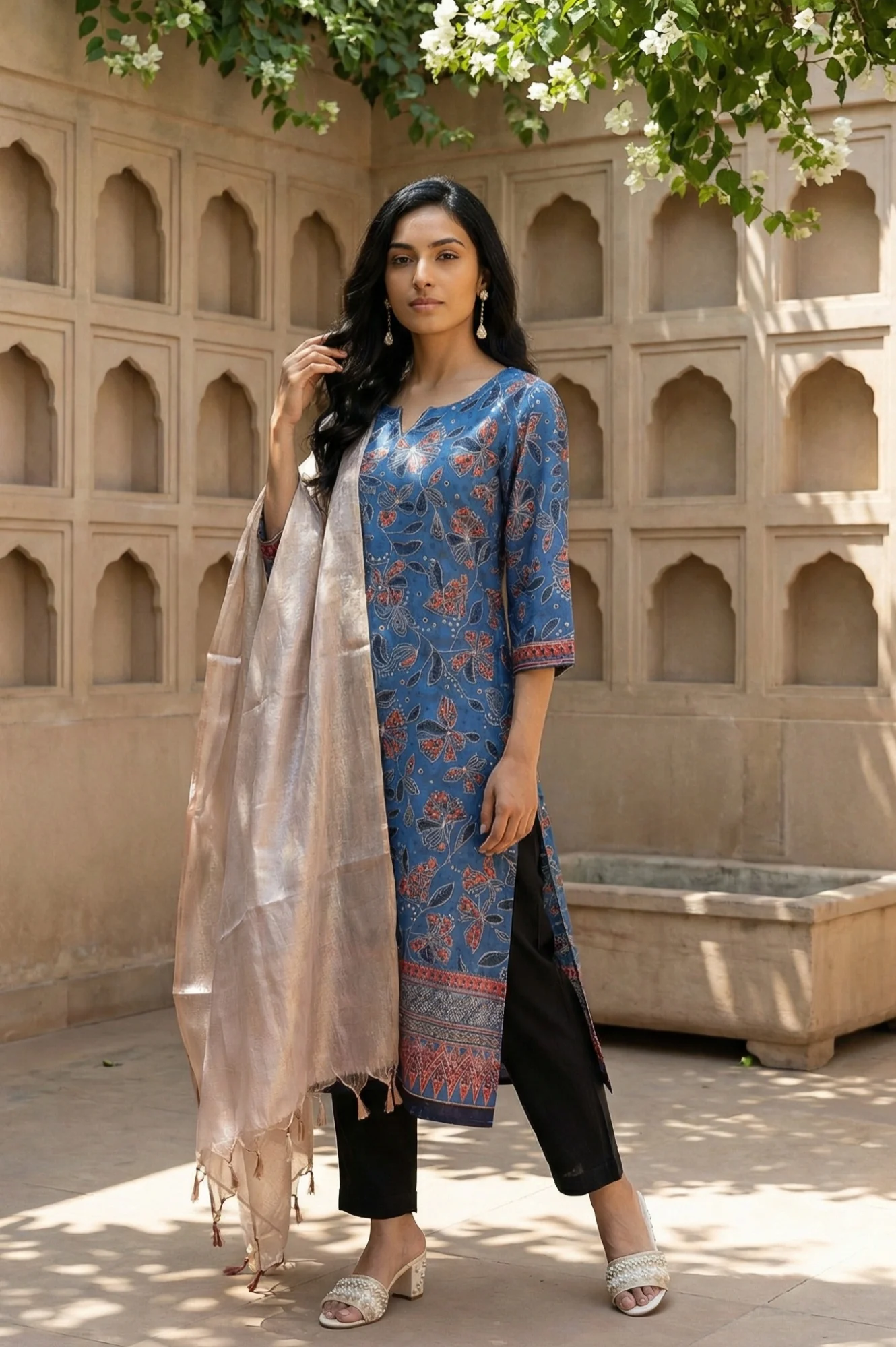 Gold Yarn Dyed Solid Dupatta - Image 2