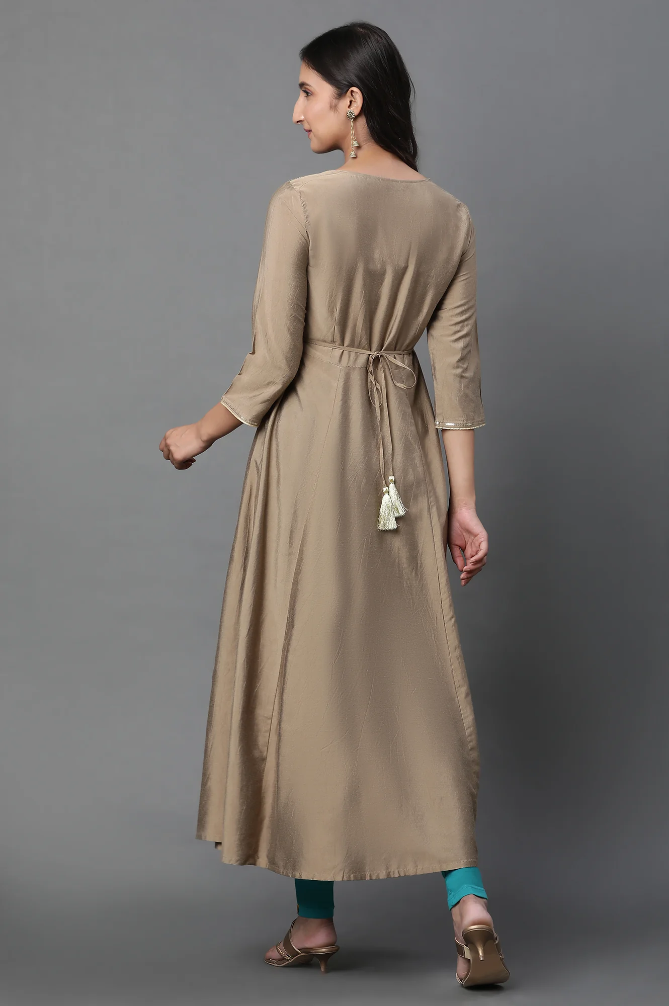 Golden Zari Embroidered Flared Festive Kurta - Image 4