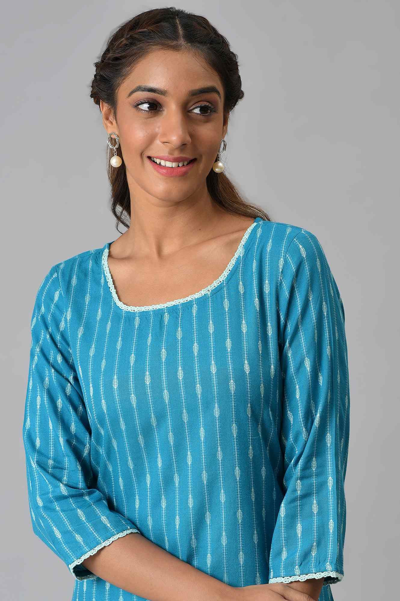 Green Dobby Boat Neck kurta - Image 6