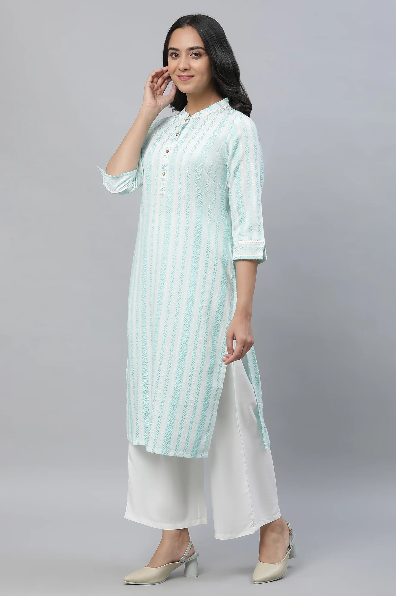 Green Dobby Causal Kurta - Image 3