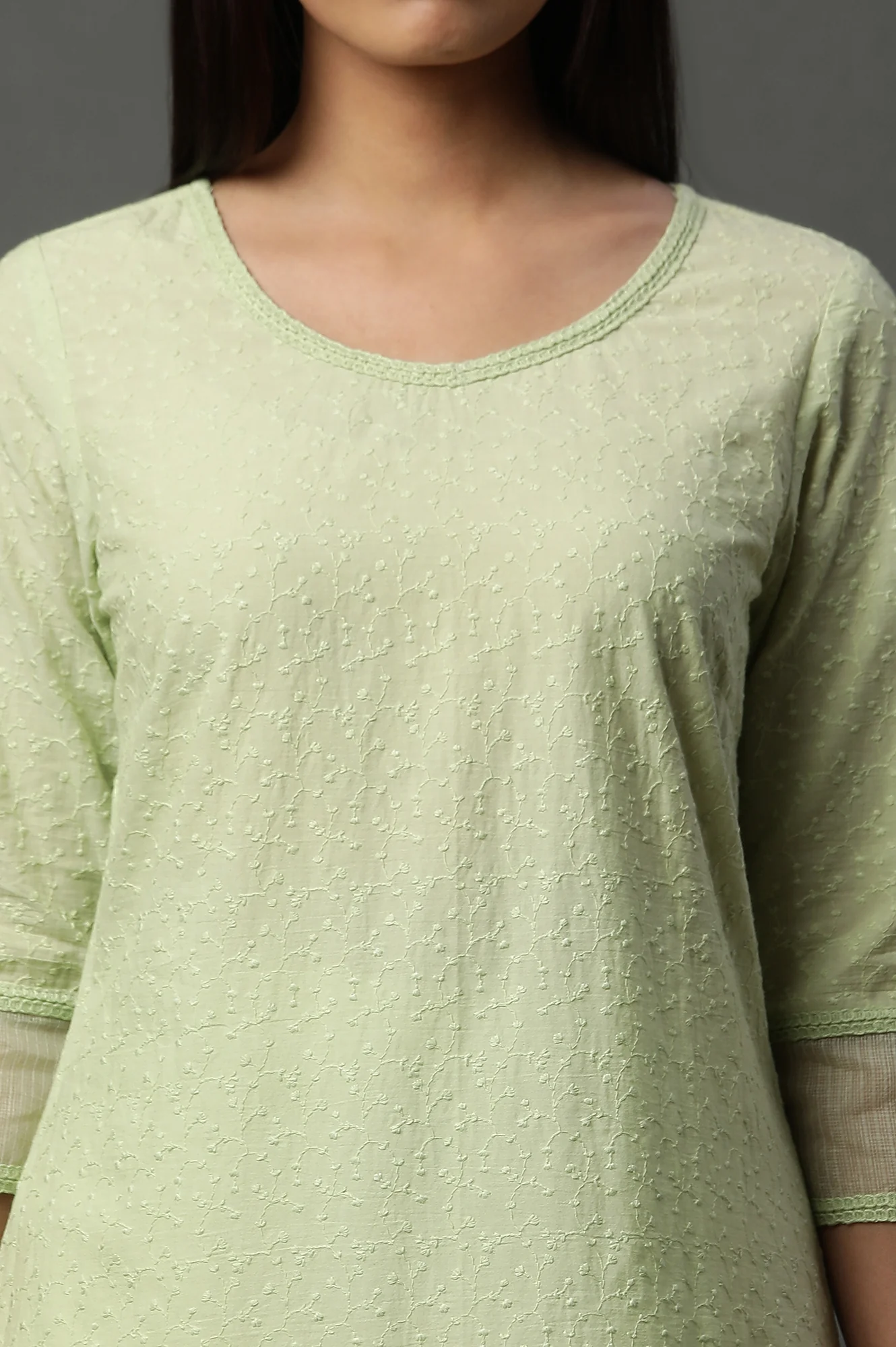 Green Embroidered Schiffli Kurta - Image 7