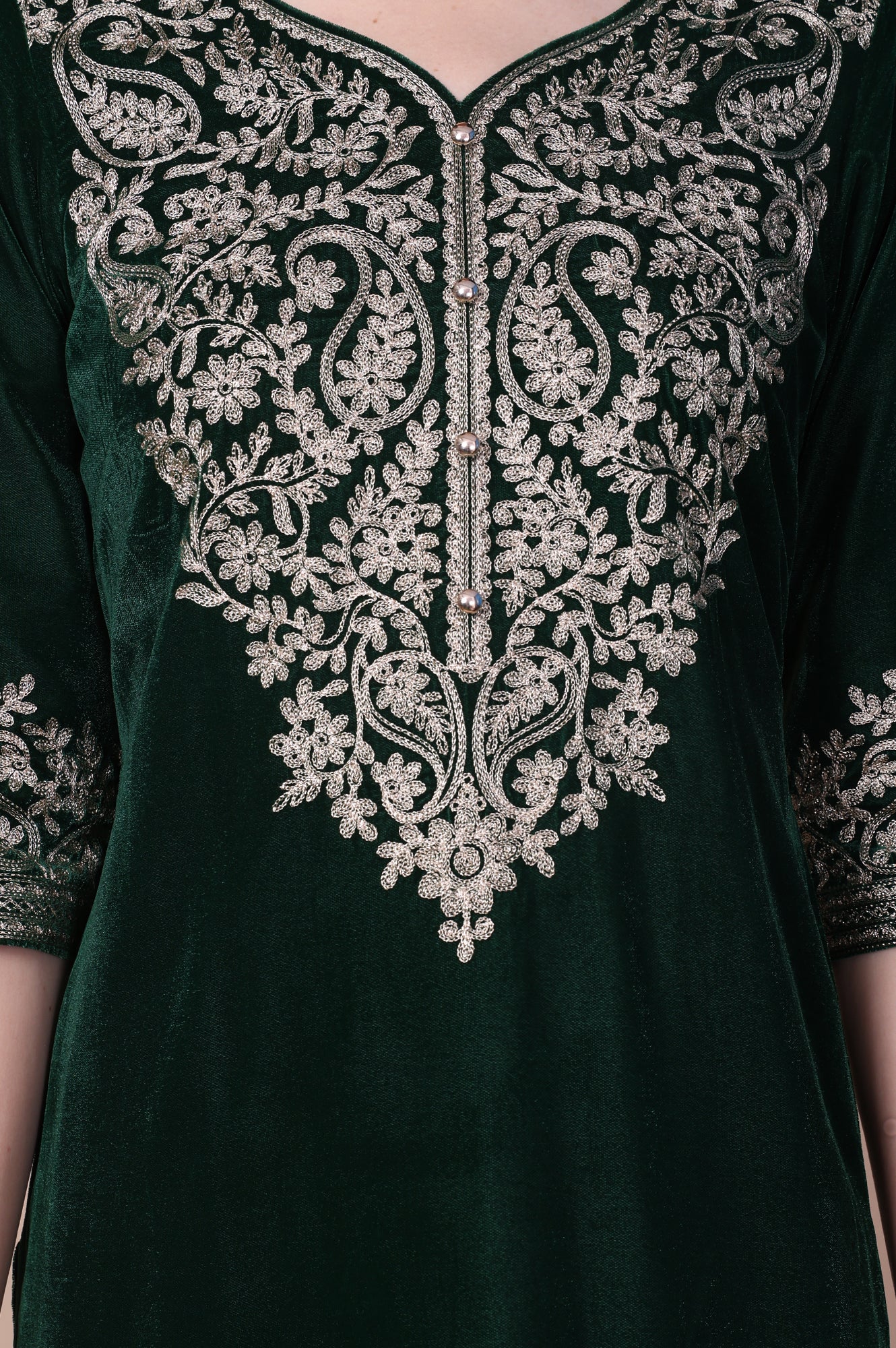 Green Embroidered Straight Acrylic Blend Kurta with Palazzo Set - Image 3