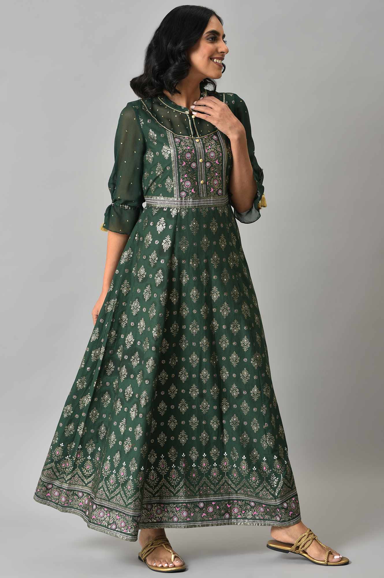 Green Festive Dress with Six Panel Flare - Image 4