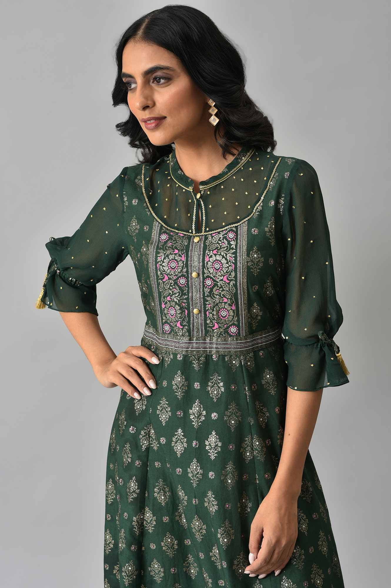 Green Festive Dress with Six Panel Flare - Image 6