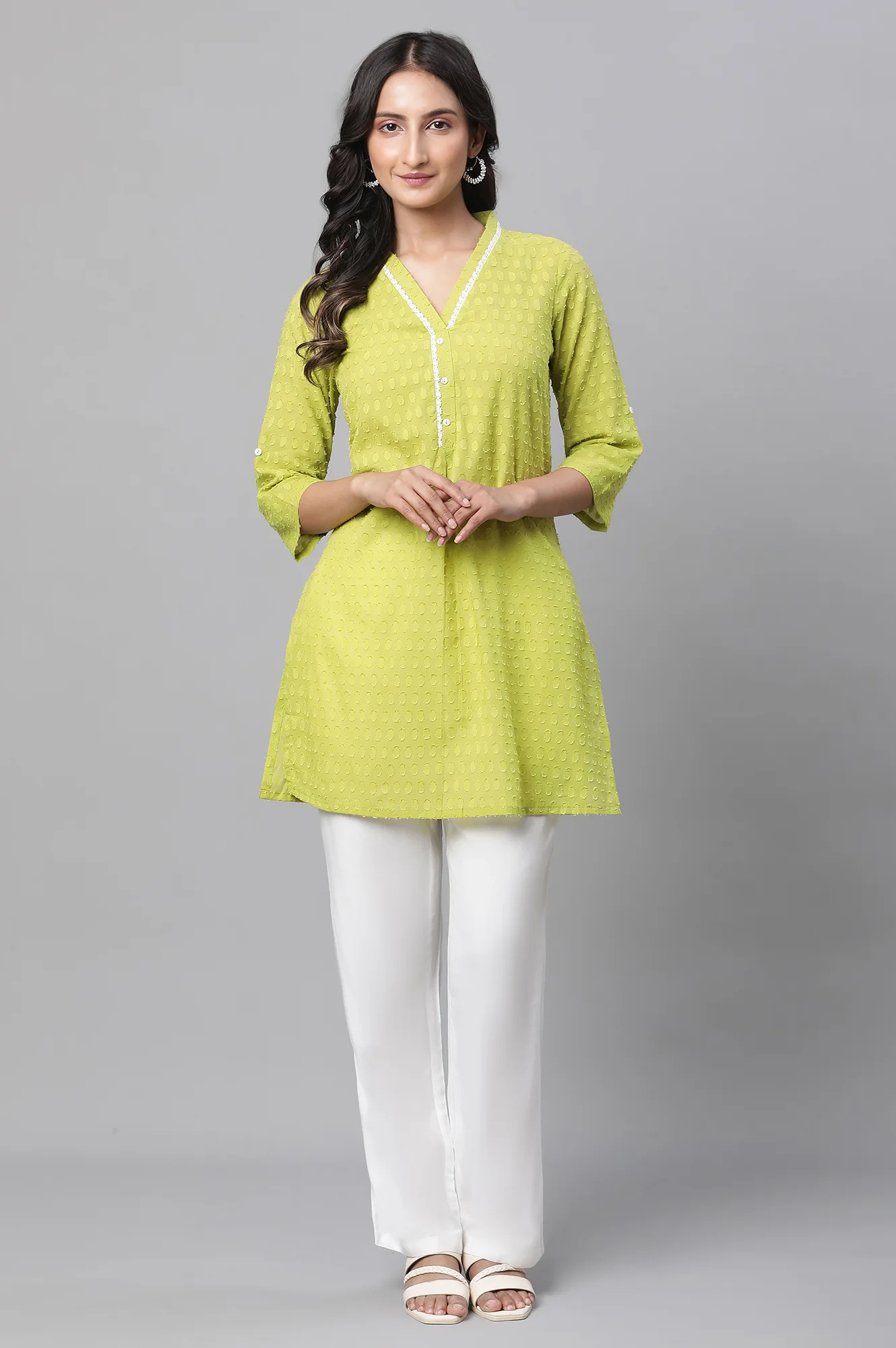 Green Floral Printed Casual Kurti - Image 2