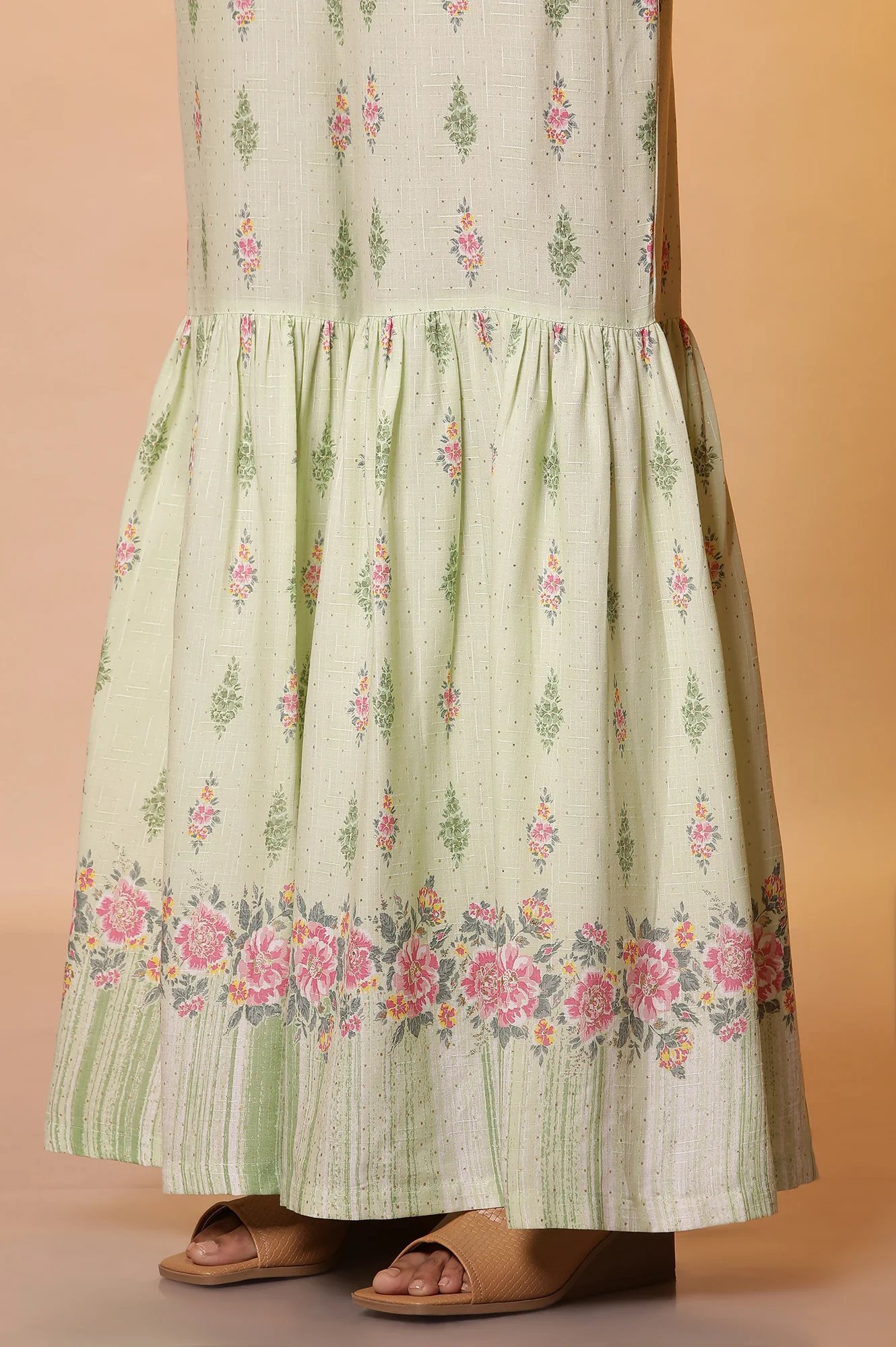 Green Floral Printed Kurta, Sharara and Duptta Set - Image 7