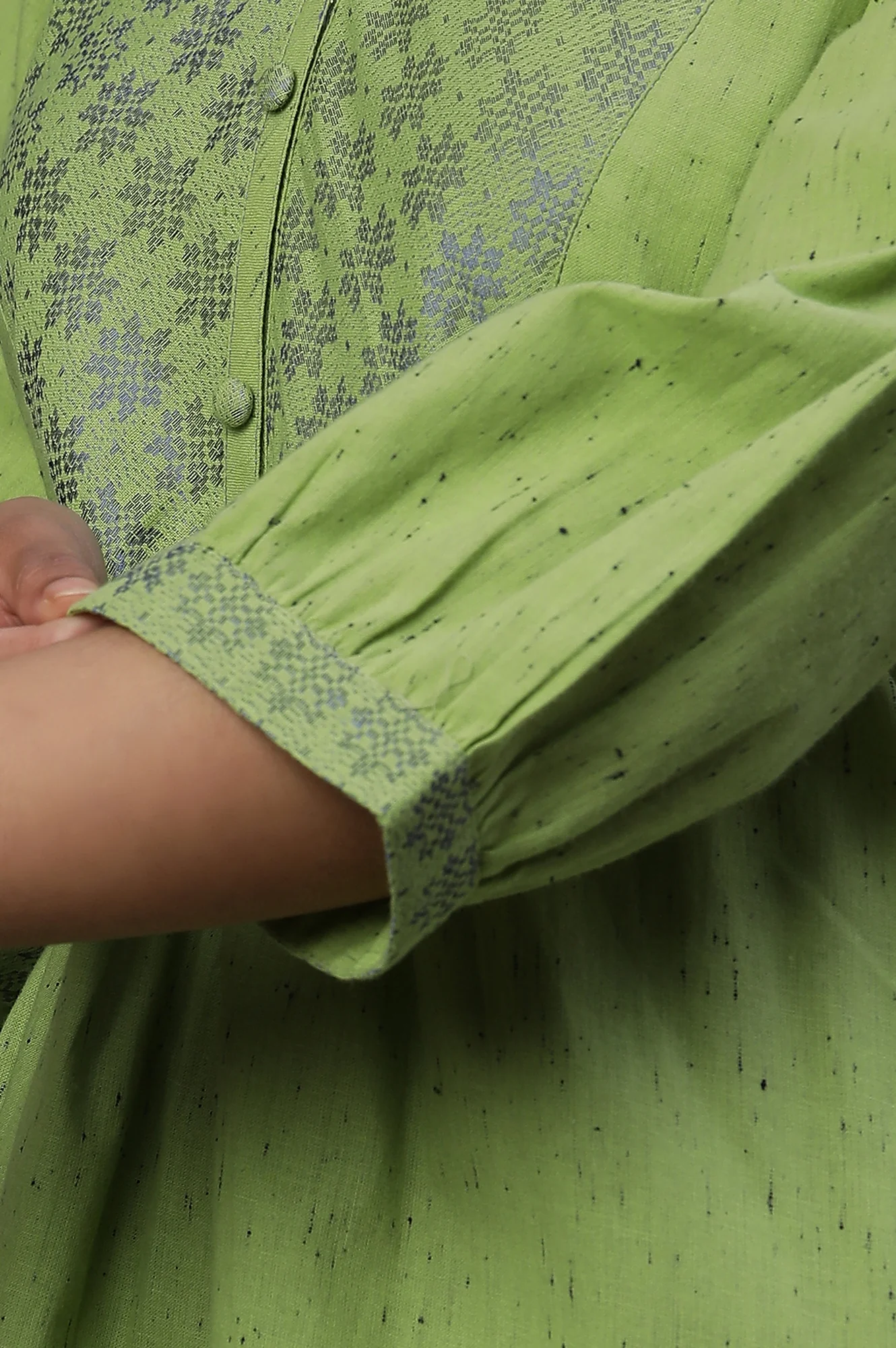 Green Geometric Printed A-line Kurti - Image 7