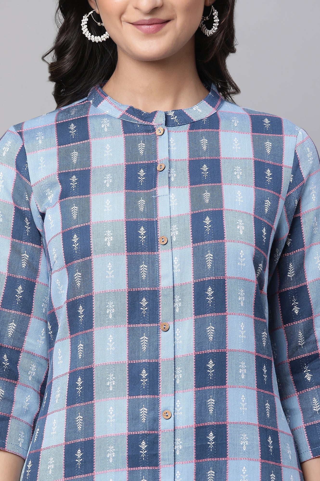 Green Grey Stripe Printed Kurta - Image 3