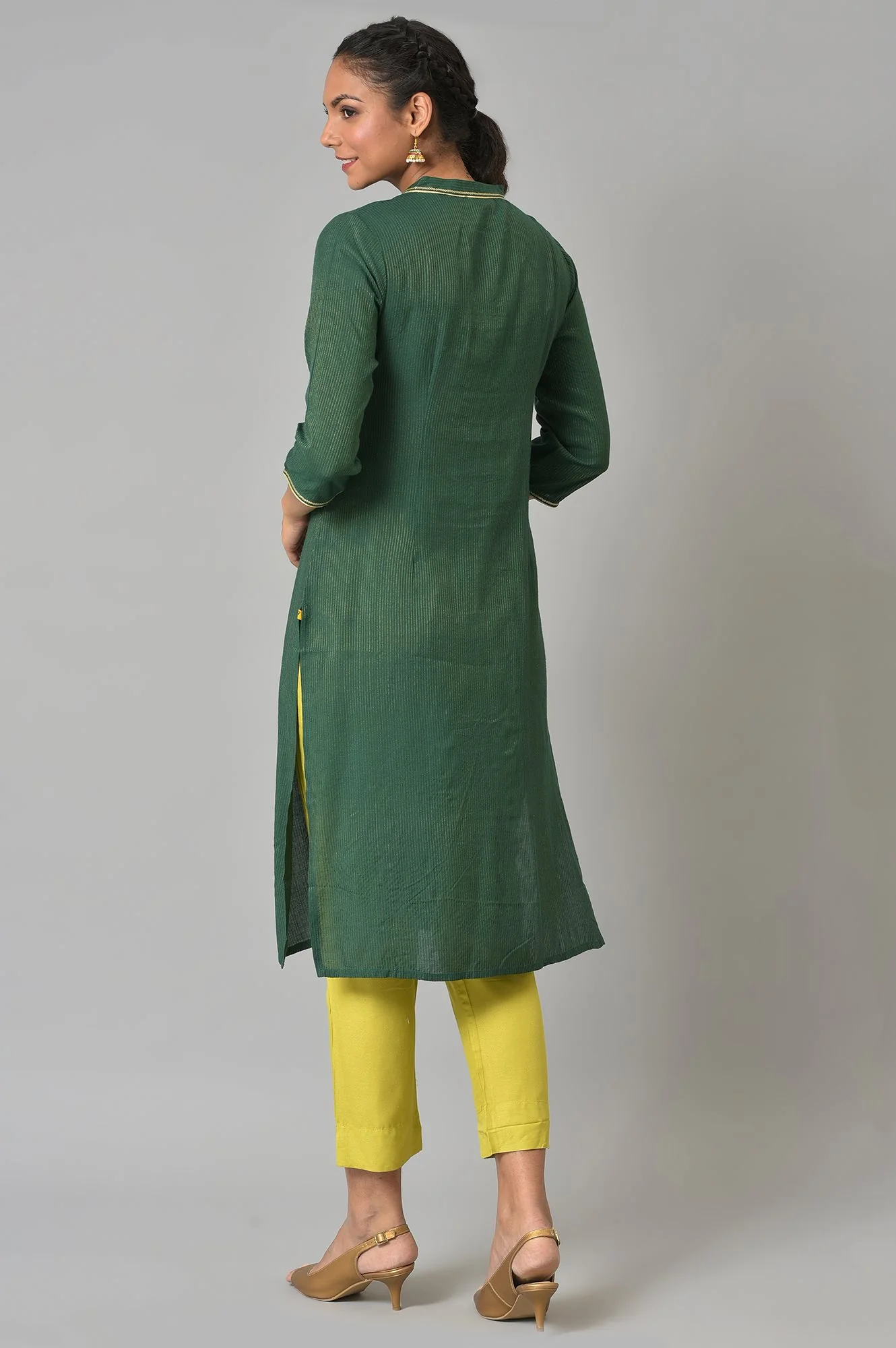Green Liva Zari Embroidered Kurta With Trousers - Image 2