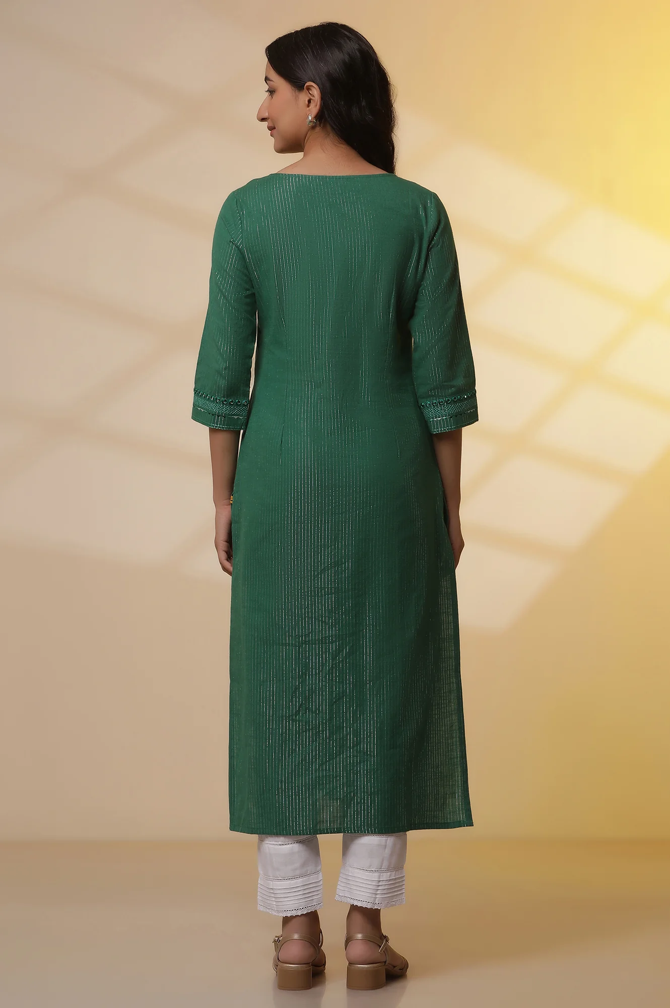 Green Lurex Straight Kurta and Pants Set - Image 4