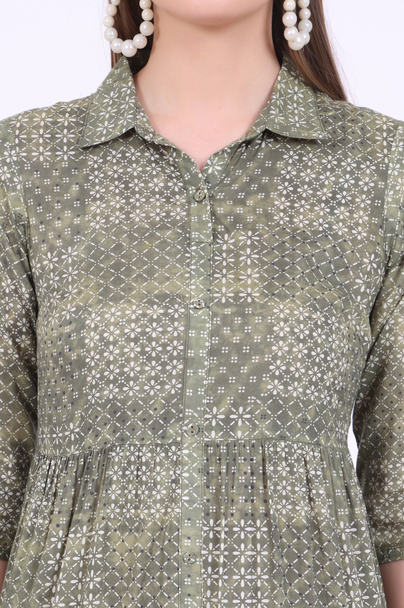 Green Printed Straight Pure Cotton Kurti - Image 4