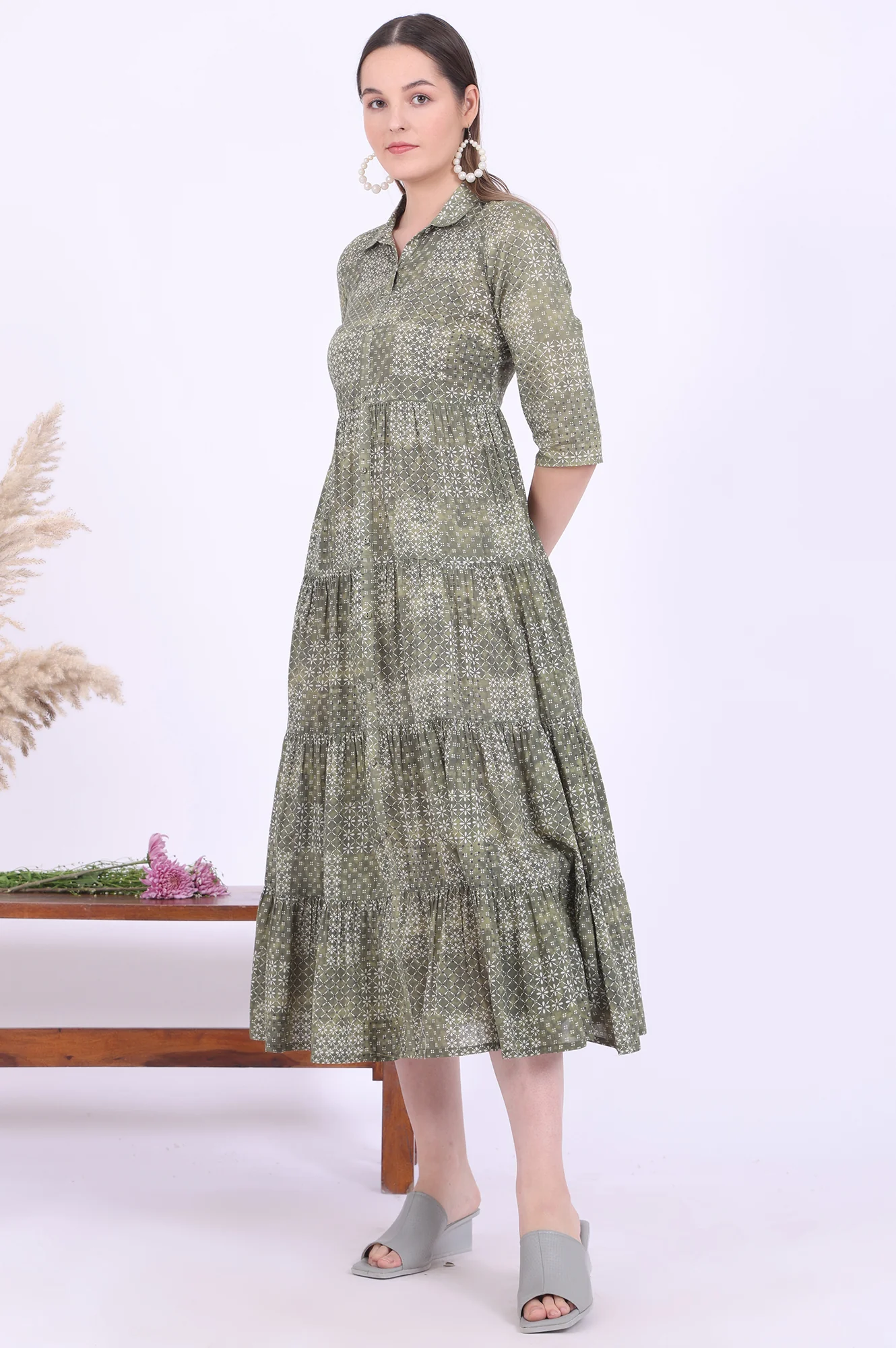Green Printed Straight Pure Cotton Kurti - Image 5