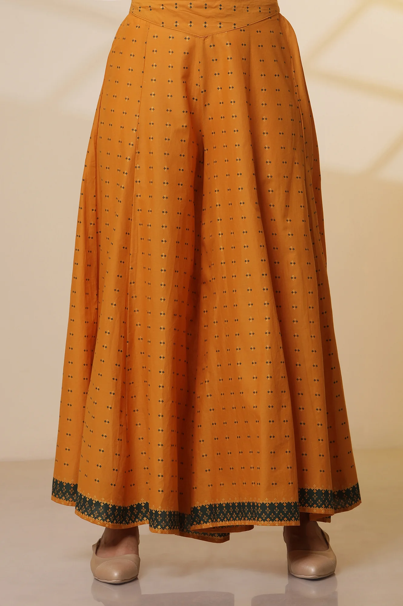 Green Printed Round Neck Kurta, Semi-Flared Palazzo and Dupatta Set - Image 8